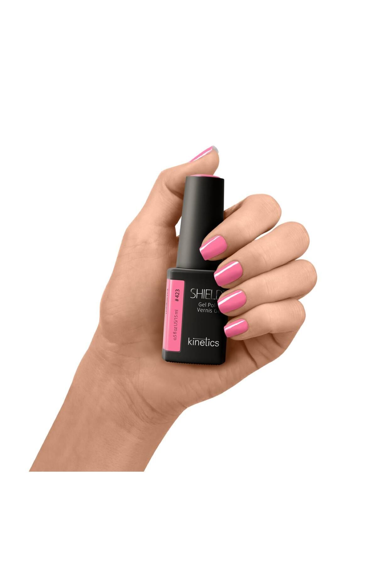 لاک دائمی ناخن شیلد ژل لاک Unfollow Pink 423 15ml kinetics