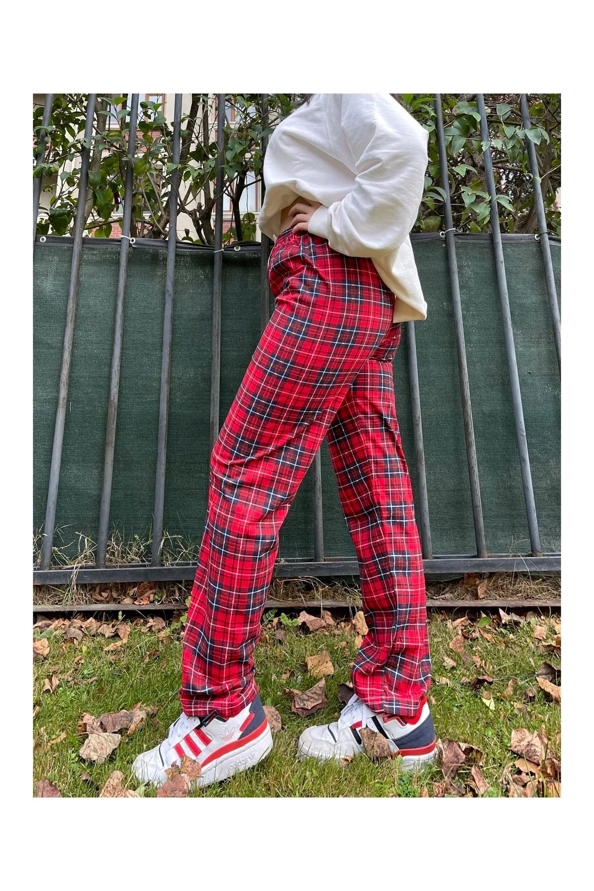Modaley Giyim-Women's Pajama Bottoms with Plaid Pattern and Ribbon -Ml01 4