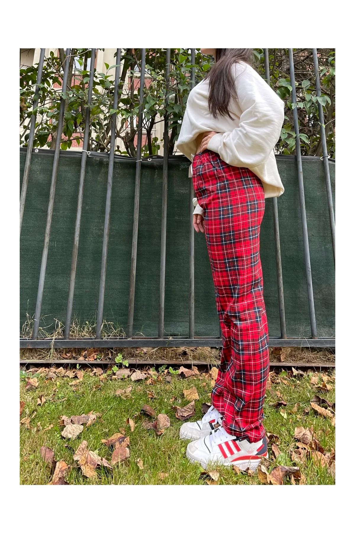 Modaley Giyim-Women's Pajama Bottoms with Plaid Pattern and Ribbon -Ml01 5