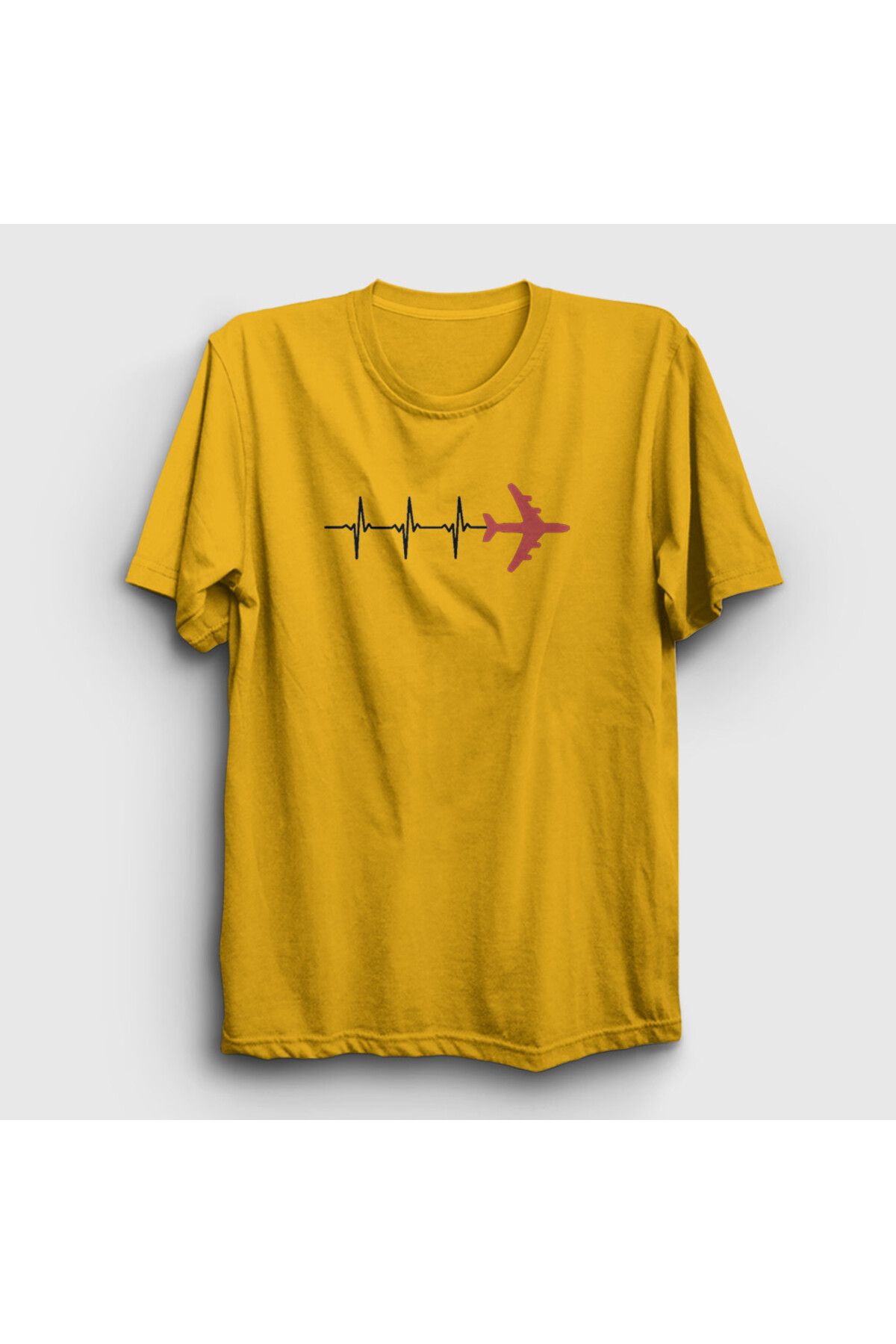 Presmono-Unisex Yellow Heartbeat Pilot Airplane Airplane T-shirt403140tt 1