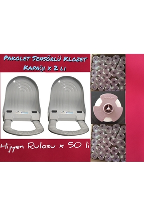 PAKOLET SENSÖRLÜ KLOZET KAPAĞI 2 ADET + KAPAK ÖRTÜSÜ HİJYEN RULOSU 50 Lİ