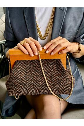 JOPHIEL ATELIER Bahram Petite - Zincirli, Ahşap Burslu Kumaş Çanta, Clutch, E...