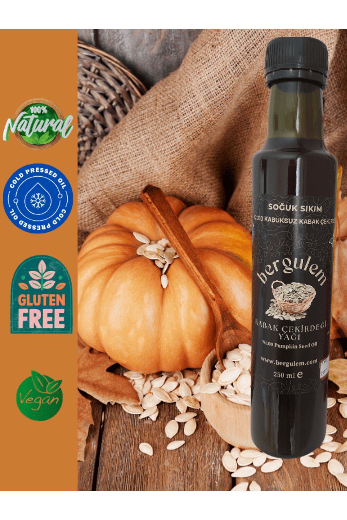 bergulem Doğal Kabak Çekirdeği Yağı 250 ml ( Pumpkin Seed Oil)