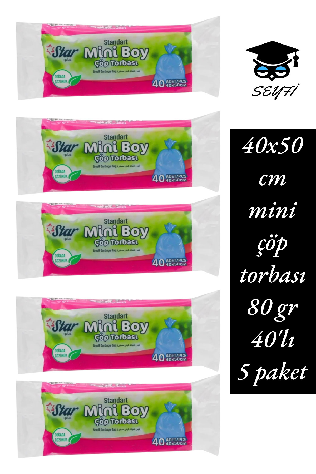 Star Plus 40x50 cm mini çöp torbası 80 gr 40'lı 5 paket