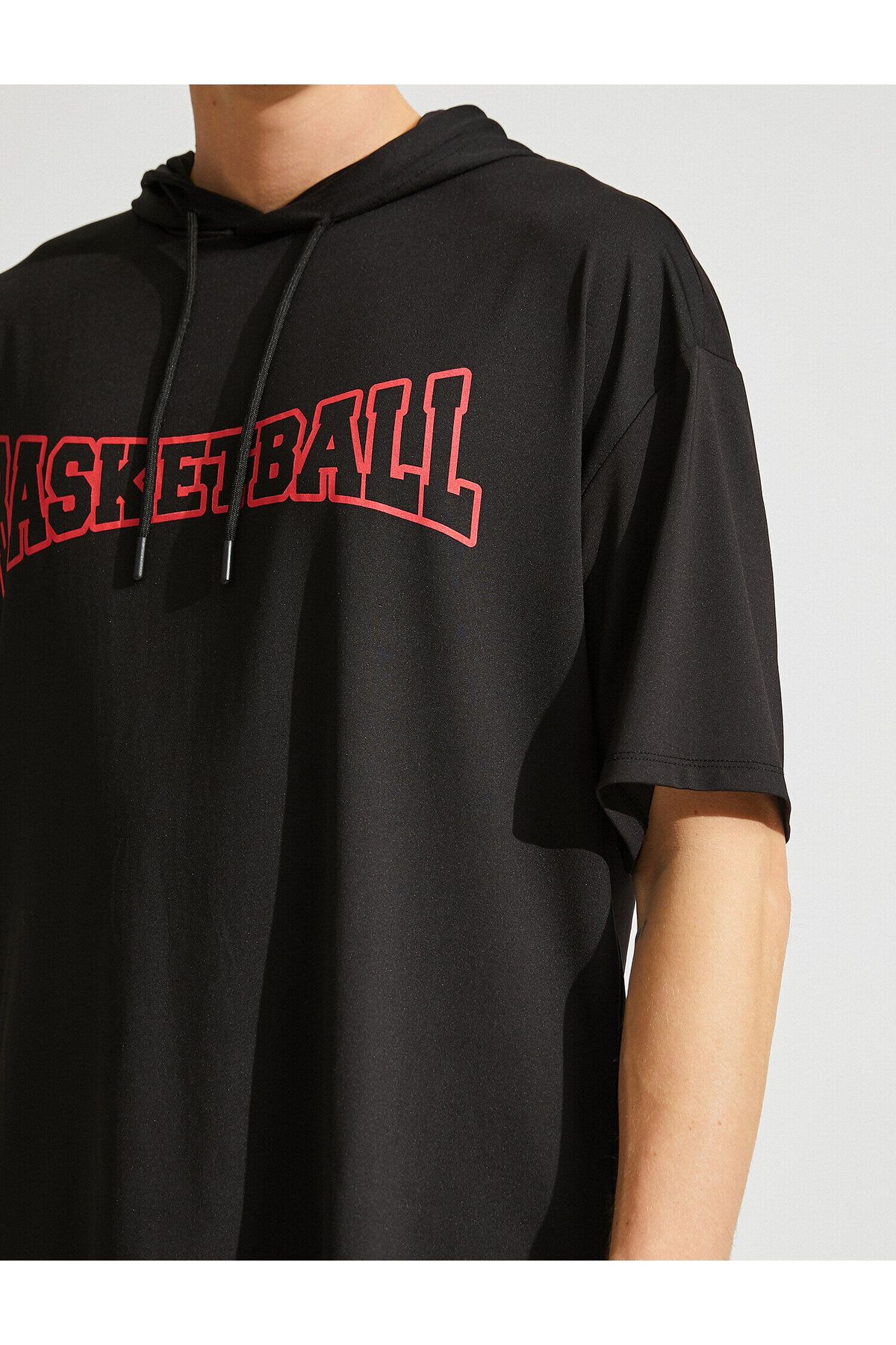 Koton-Basketball Printed Oversize T-Shirt Hooded 5