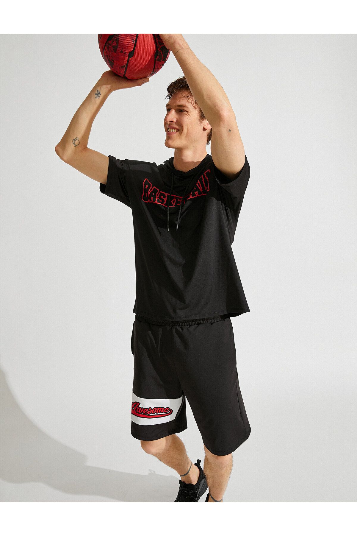 Koton-Basketball Printed Oversize T-Shirt Hooded 1