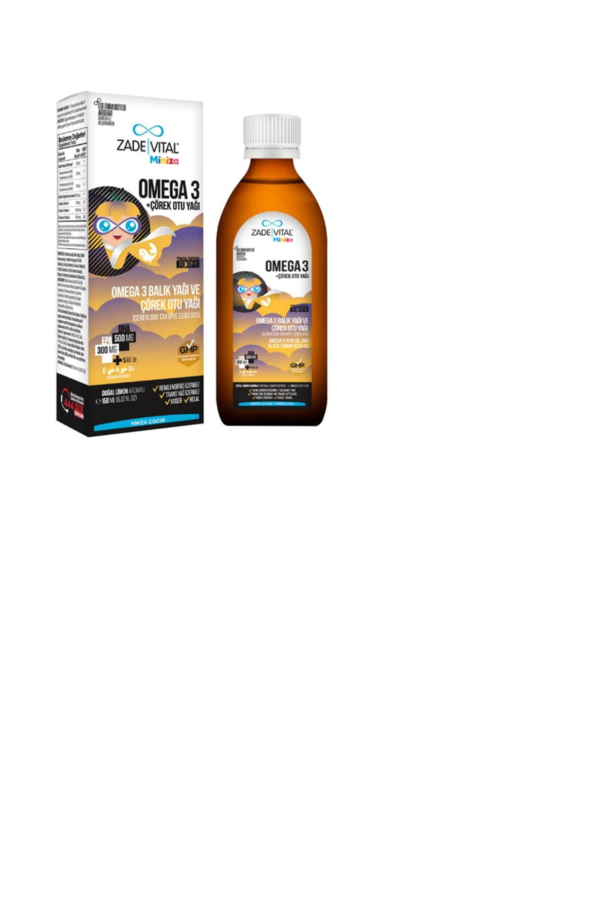 Zade Vital Miniza Omega-3 Balık Yağı Ve Çörek Otu Yağı 150 ml