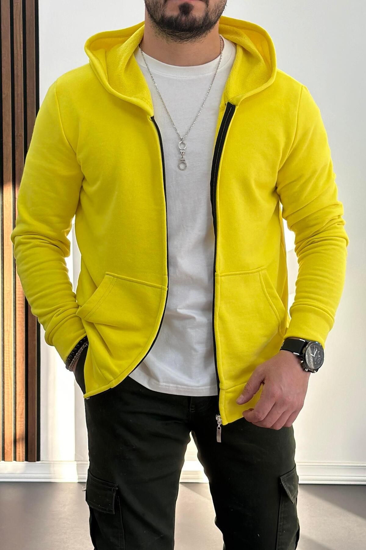 Edwox-Yellow Rasterless Hooded Cardigan - 3 Yarn Edw223 1