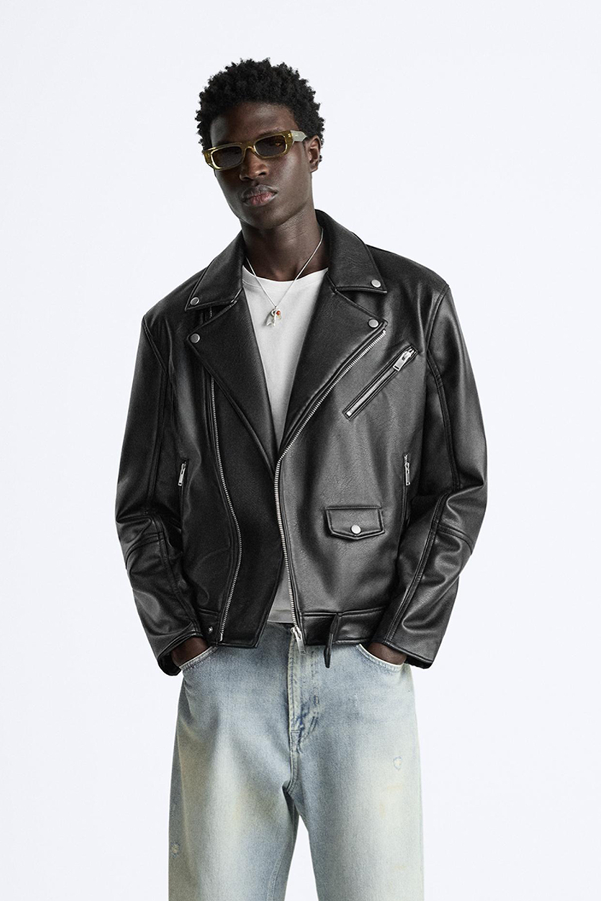 Moderk  Çapraz Fermuar Erkek Deri Mont - Görsel 2