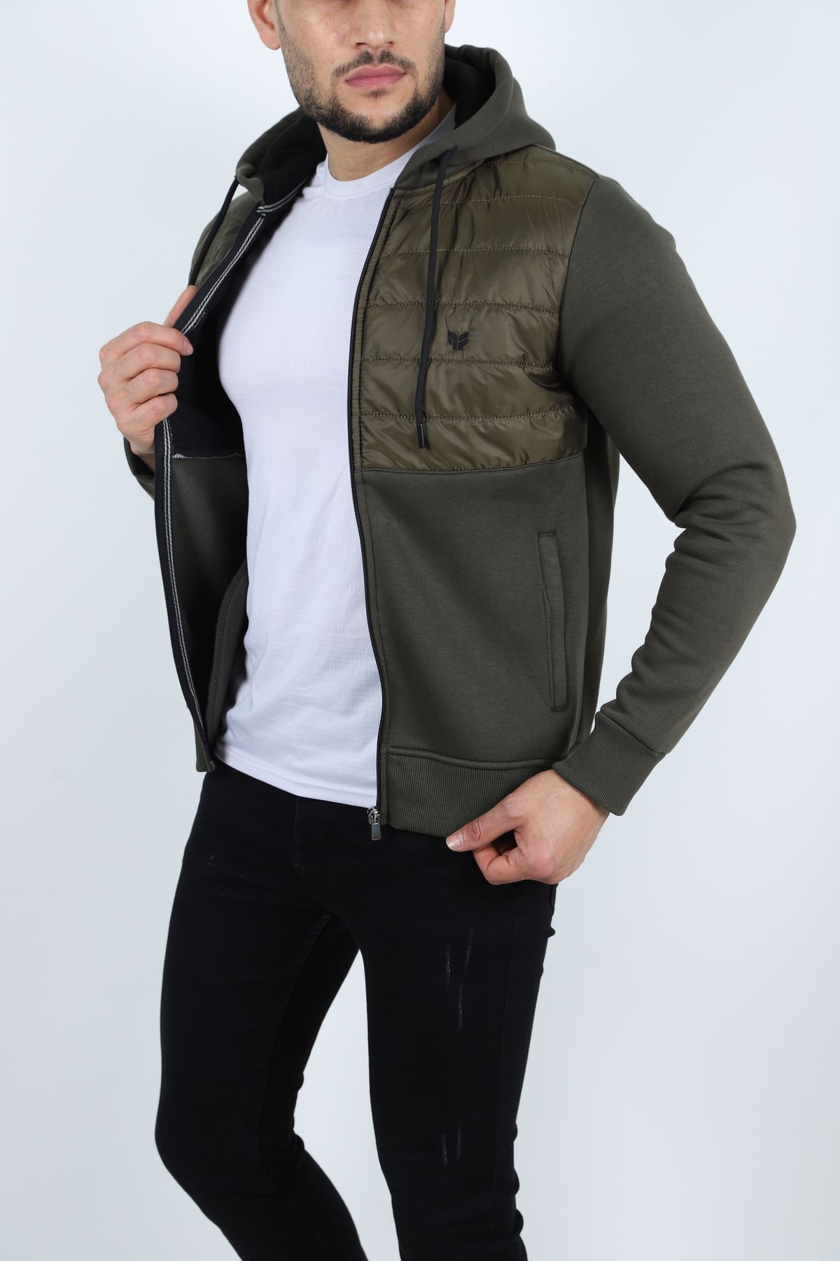 JAGER FABEL-Khaki Hooded Combed Cotton Quilted - 3 Thread Top 1