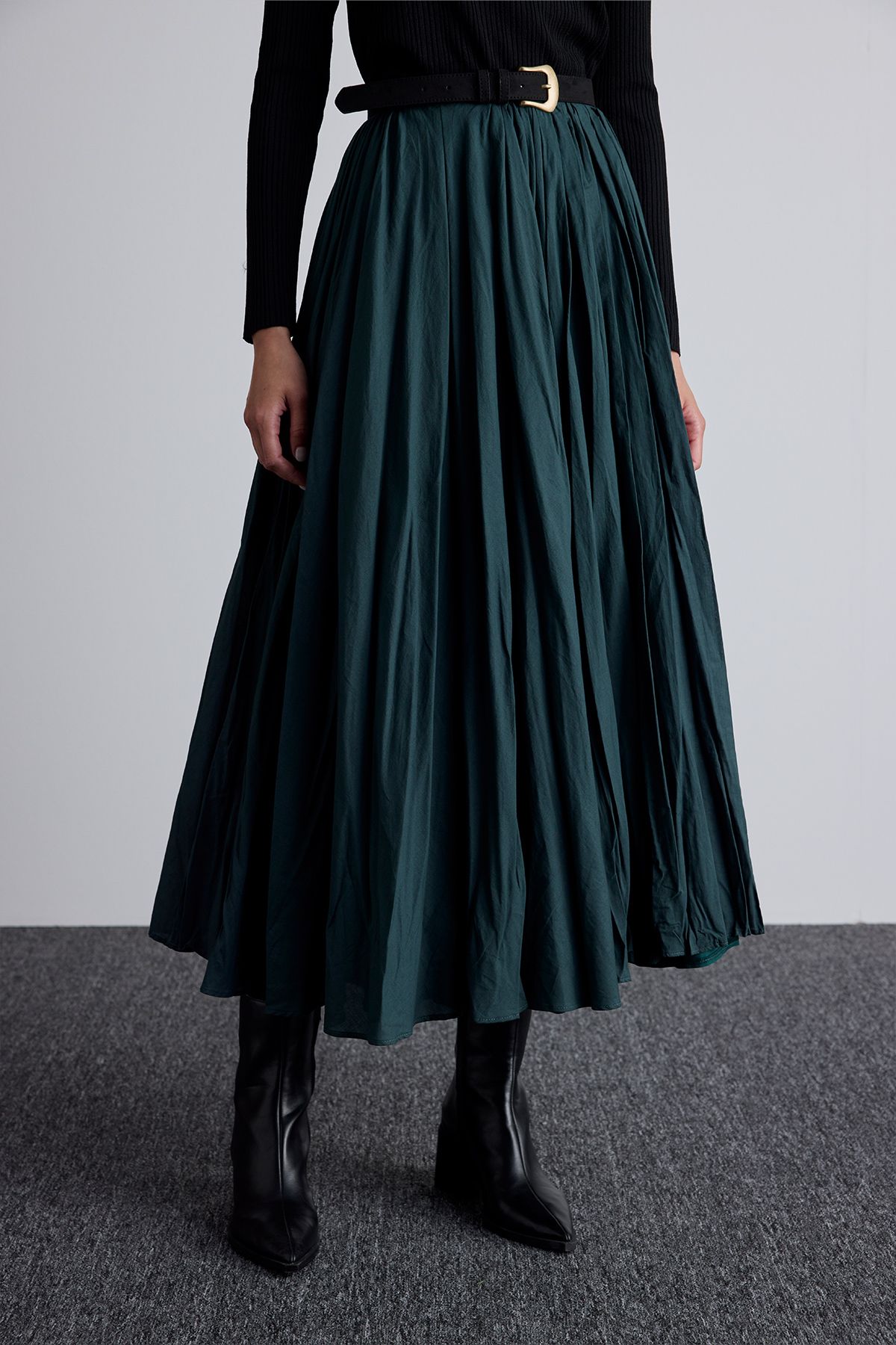 Manuka-Green Pleated Maxi Skirt 3