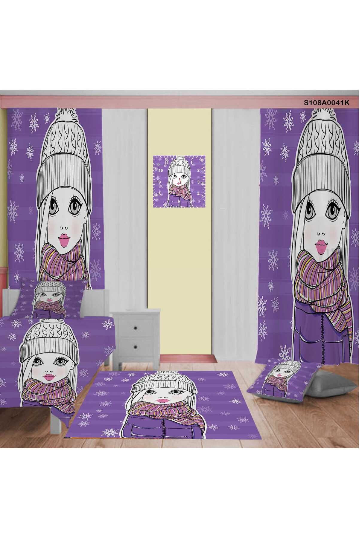 A2ZTR-Girl's and Baby's Room - Curtain, Bed Cover, Carpet, Square Wall Watch, Pillow and Dirty Cover 1