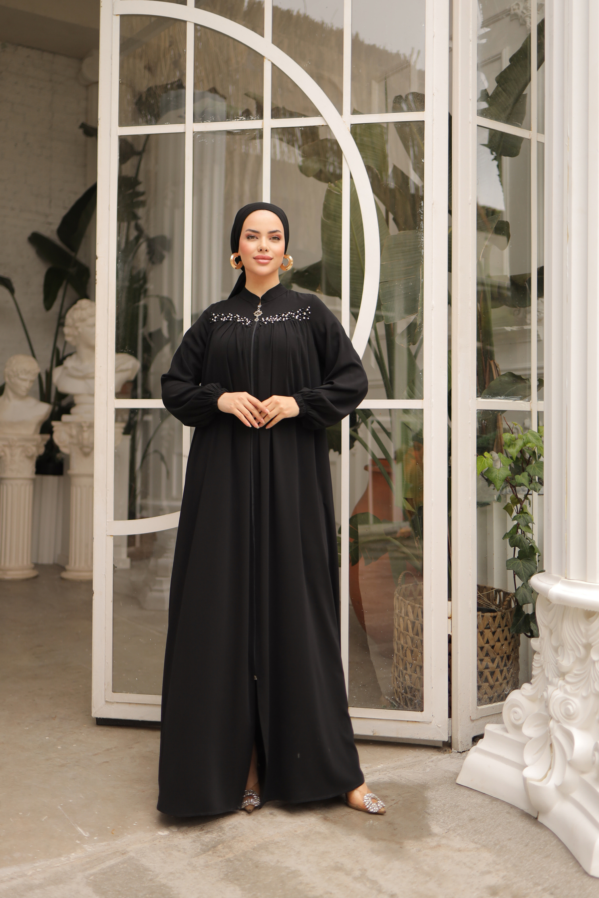 Nissra Ankanoor Black Robe Beaded Ferace Anka 255016- Trendyol