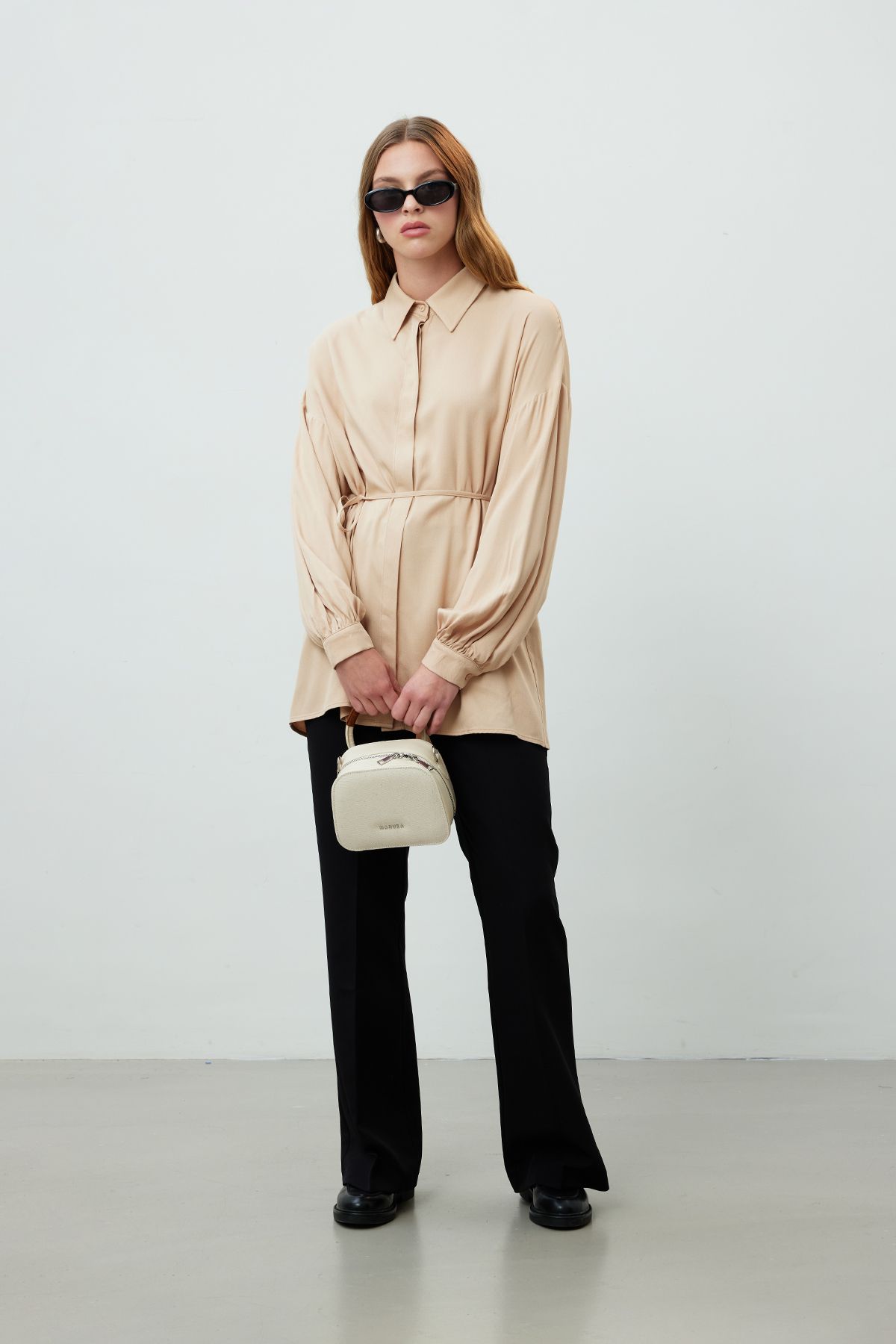 Manuka-Beige Viscose Tunic - Belt Detailed 2