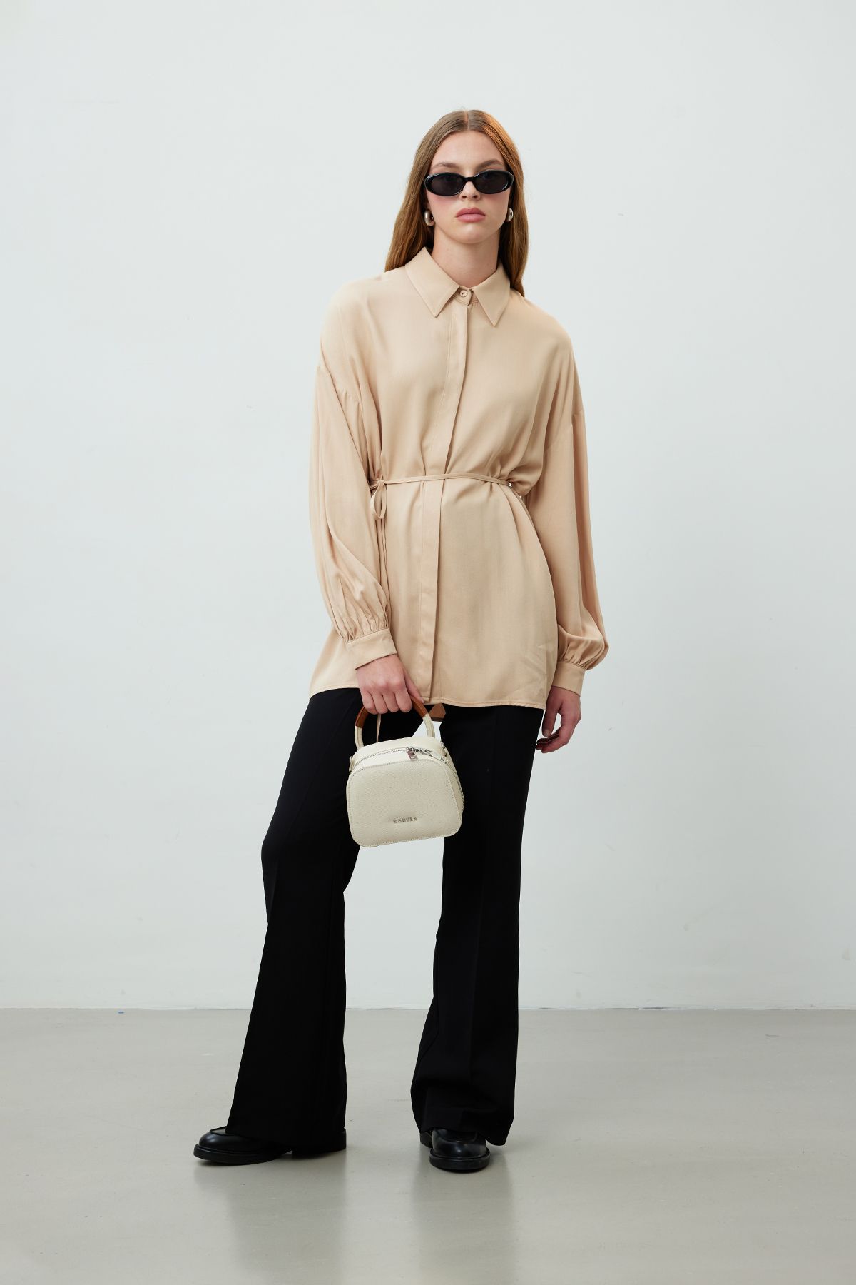 Manuka-Beige Viscose Tunic - Belt Detailed 1