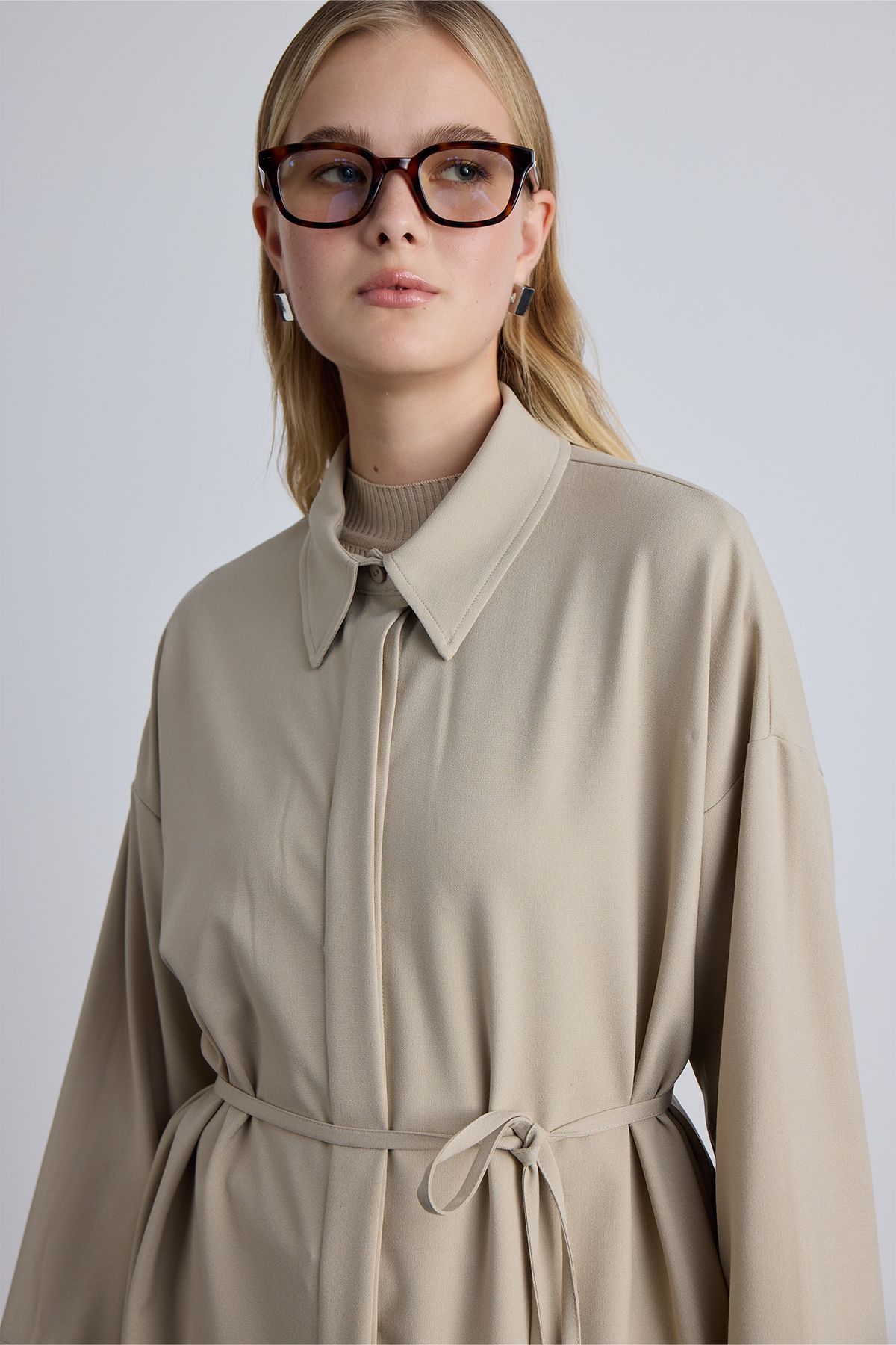 Manuka-Beige Colored Wide Collar Tunic 1