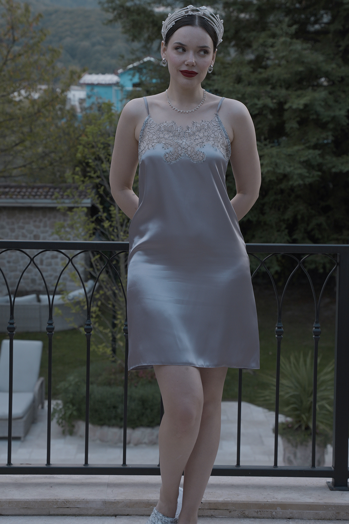 Mita Concept GRİ SATEN FRANSIZ DANTELLİ GECELİK