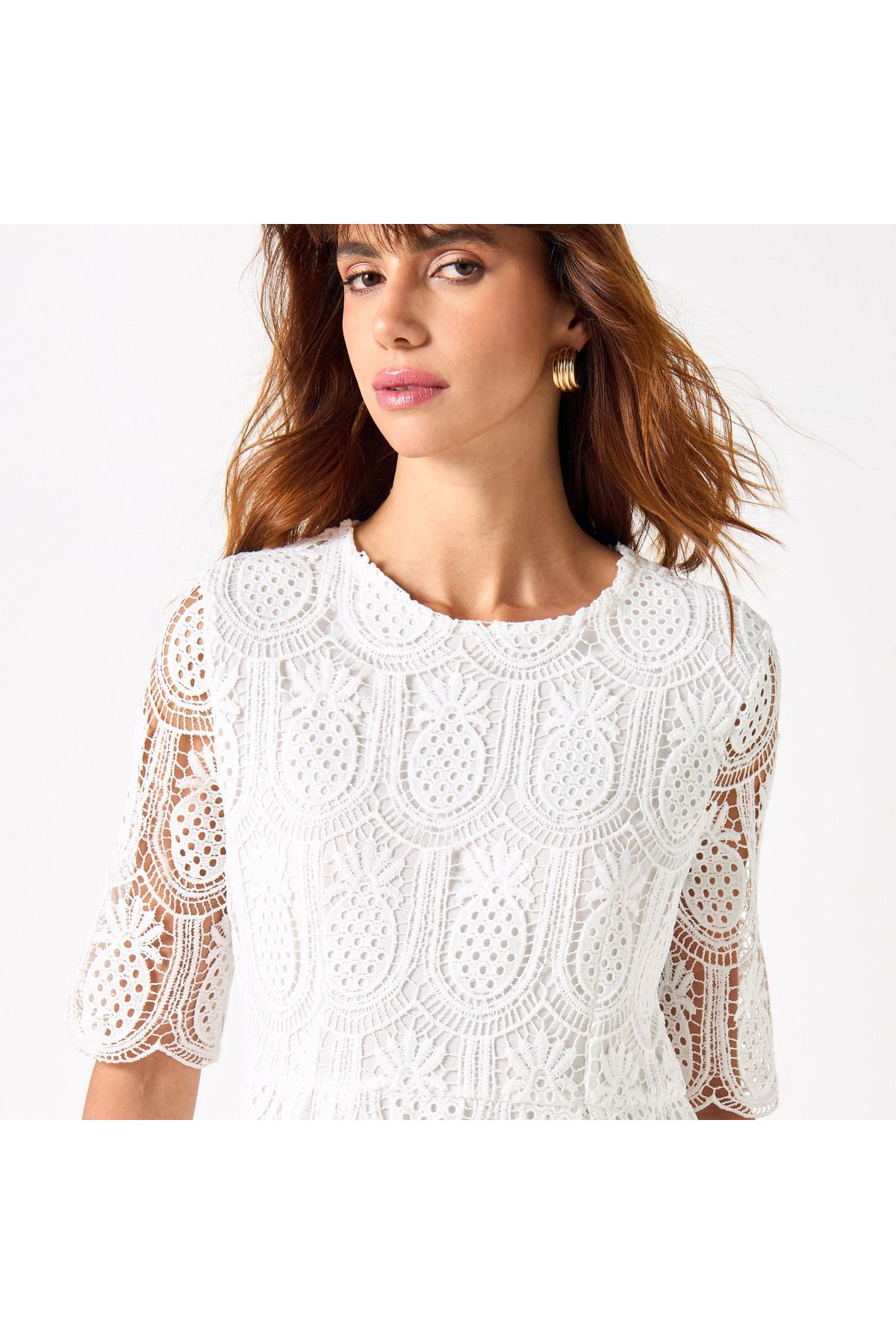 2Xtremz-Pineapple Lace Textured A-line Midi Dress 4