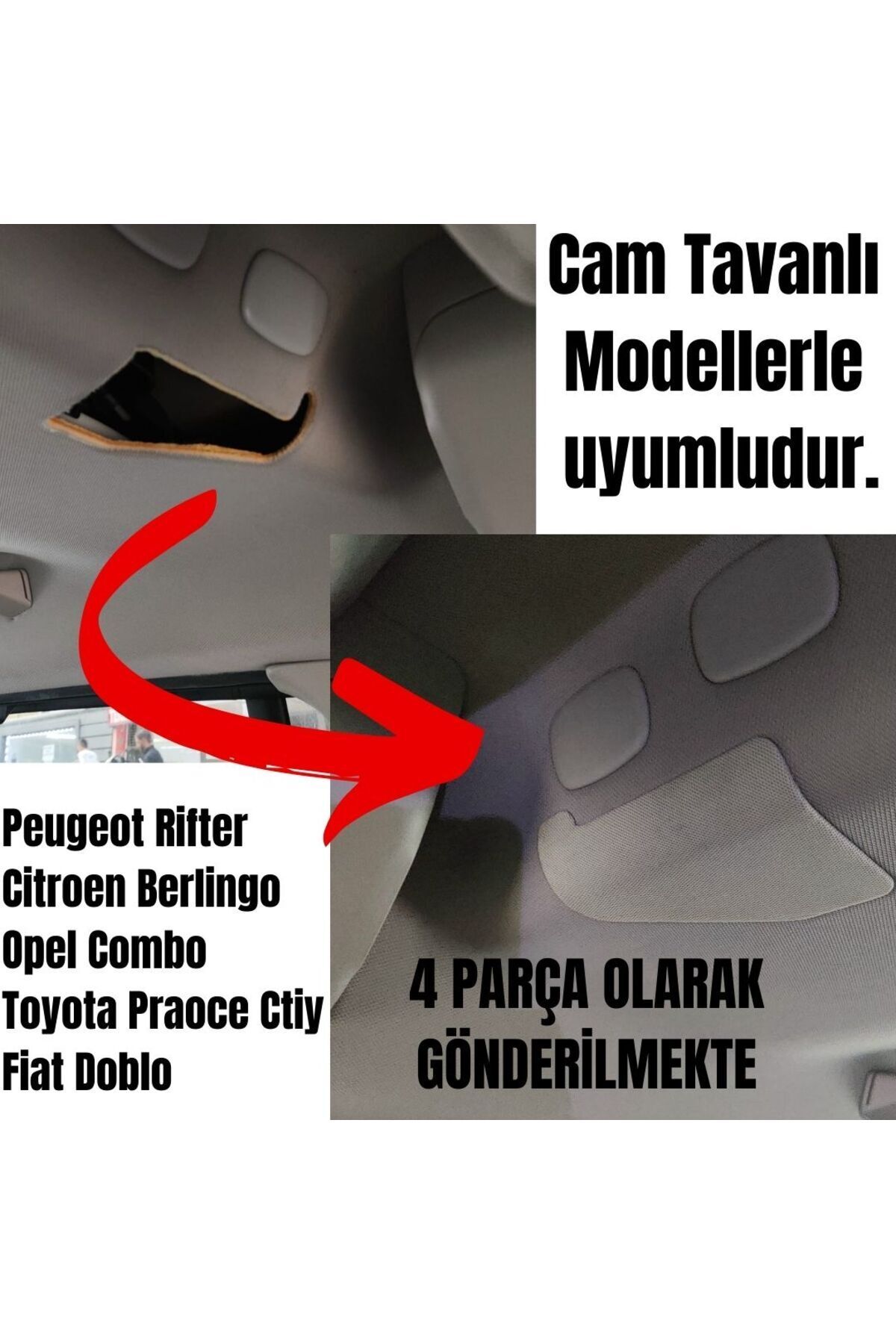 Toprakshop Rifter-Berlingo-Proace-Doblo-Opel Cam Tavanlı Ara Bölme Demiri Kapakları 2 Adet + 2 adet küçük kapak