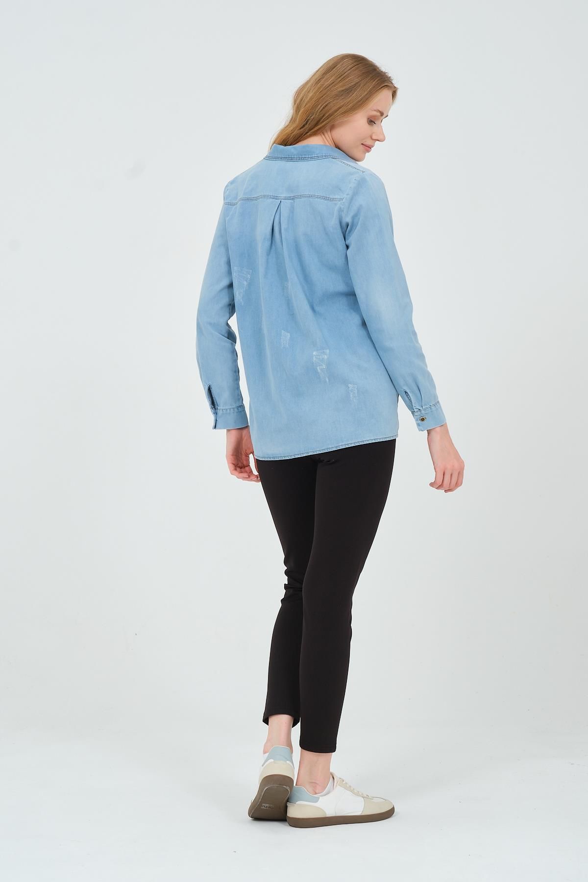 BUSA-Blue Maternity Long Sleeve Denim Shirt 7