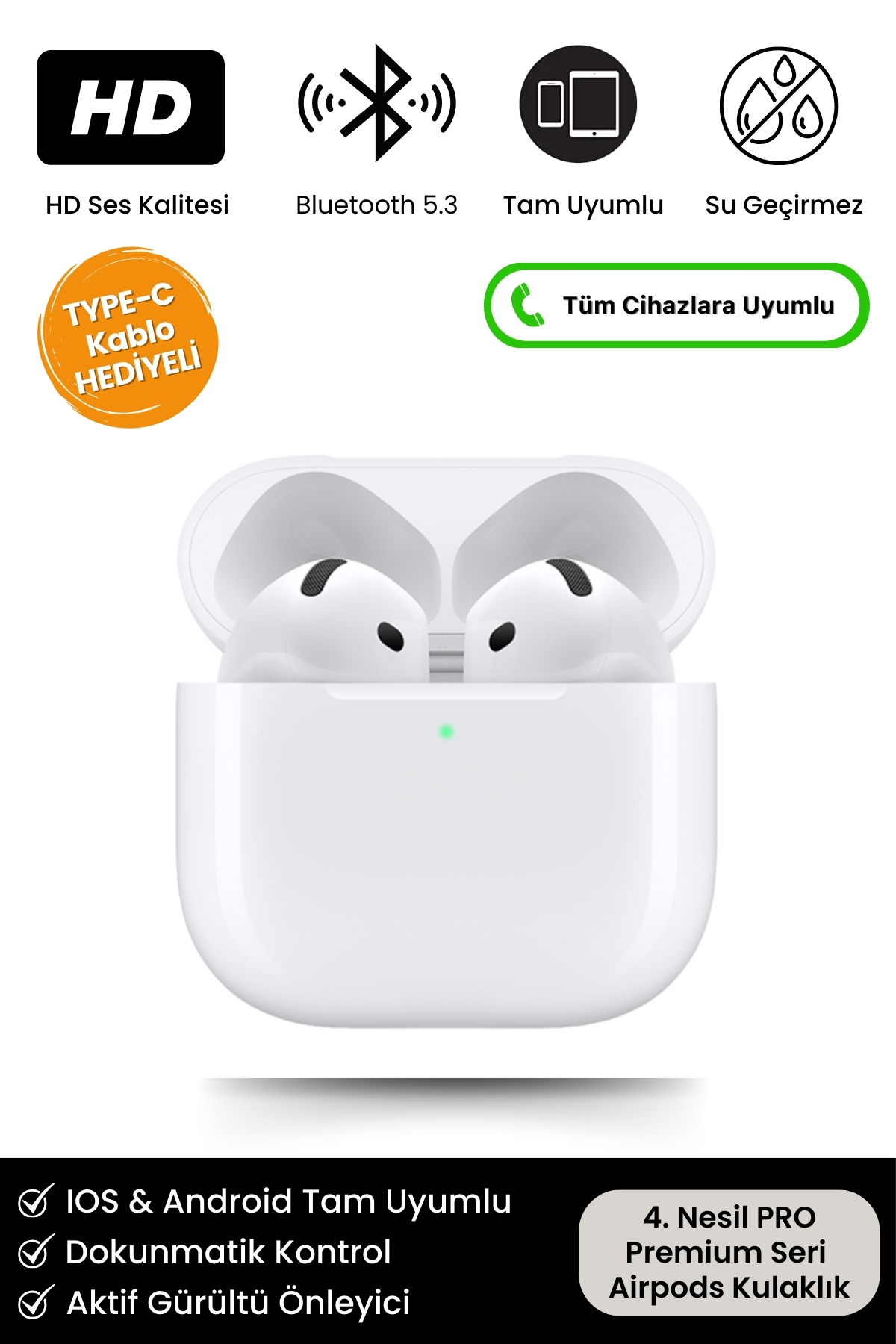 Premium Serisi White 2 Model IOS Android Uyumlu Aktif Gürültü Engelleme Kablosuz Bluetooth Kulaklık