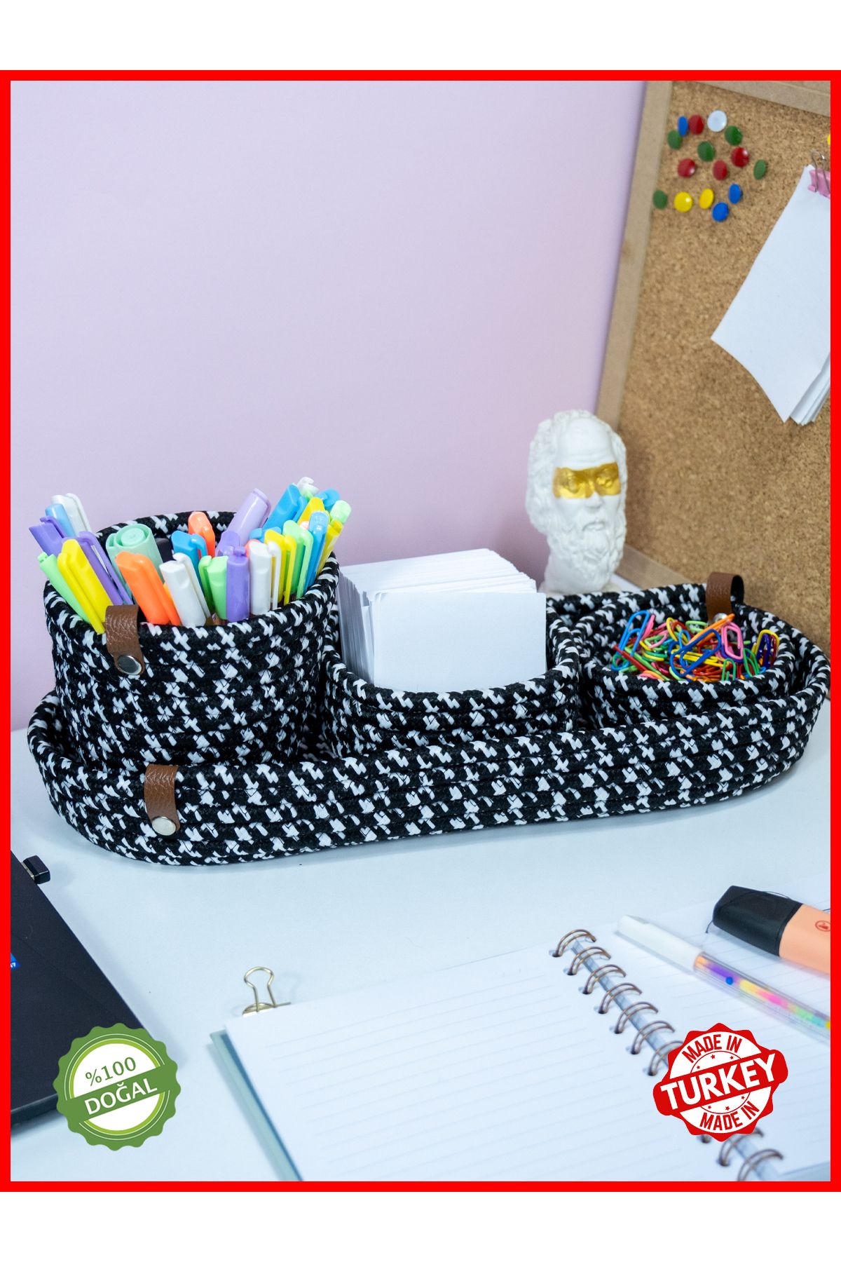 BAGWELL Set De 4 Organizatoare De Masă Tricotate Din Iută Organică (culoare Dublă Alb-negru) - One Size