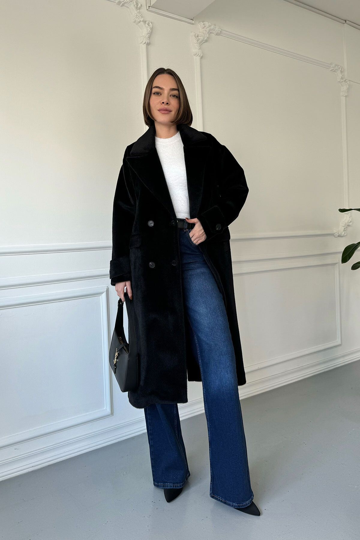 MAGARDE-Langer Federmantel mit doppelter Tasche – SCHWARZ 4