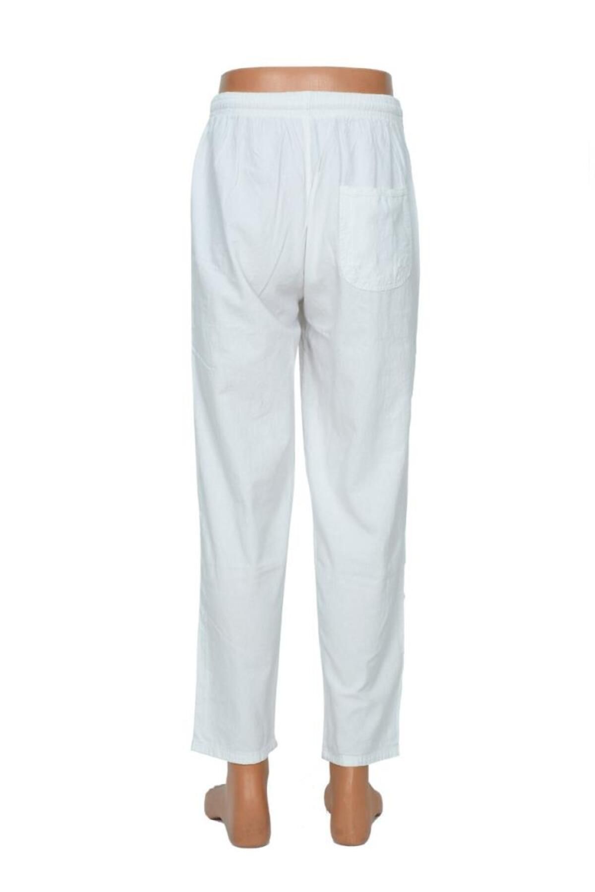 Sanalbolluk-Elastic Men's Linen Trousers White Color 2