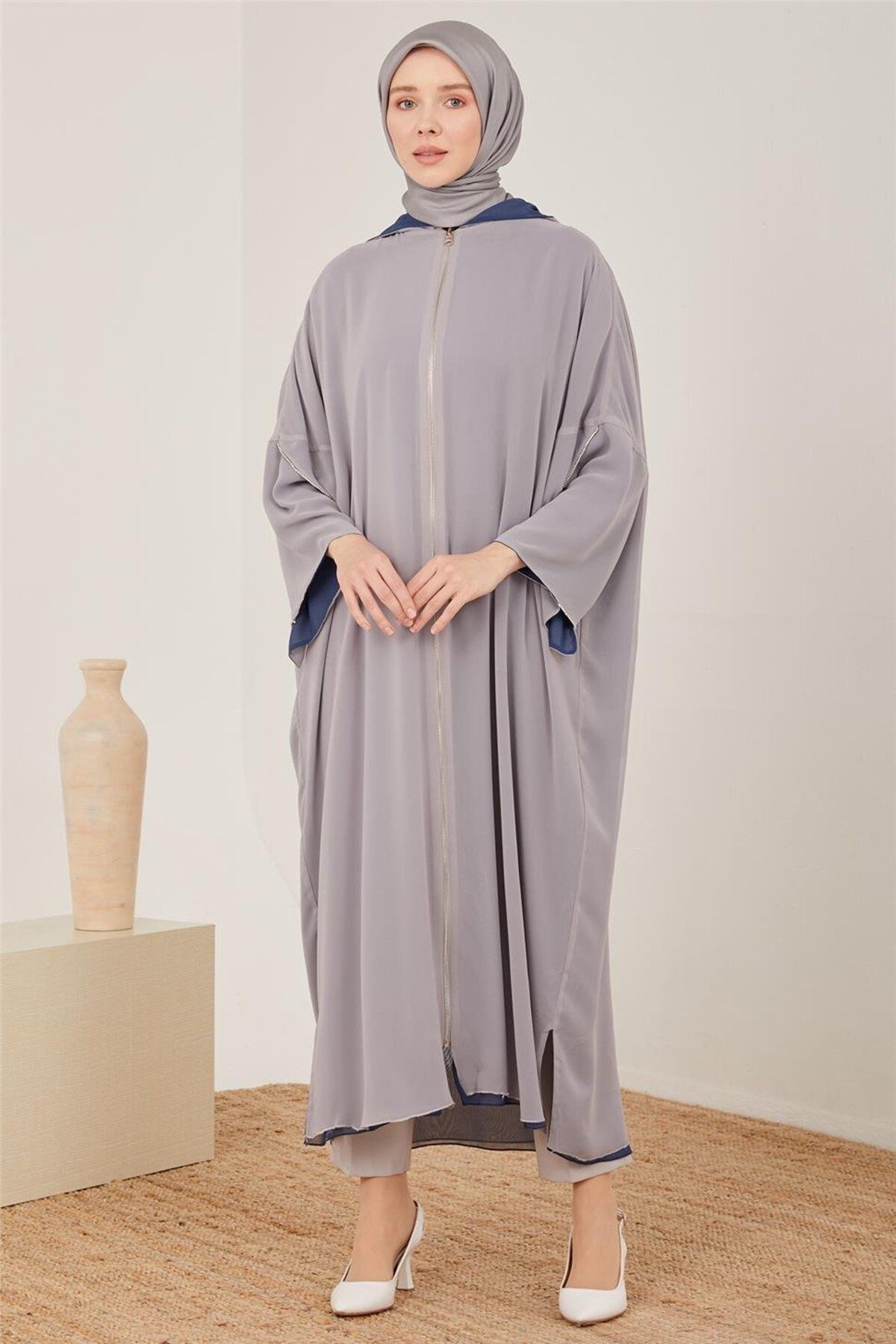 سنگ آستین دو رو Abaya 23y8401 خاکستری Armine