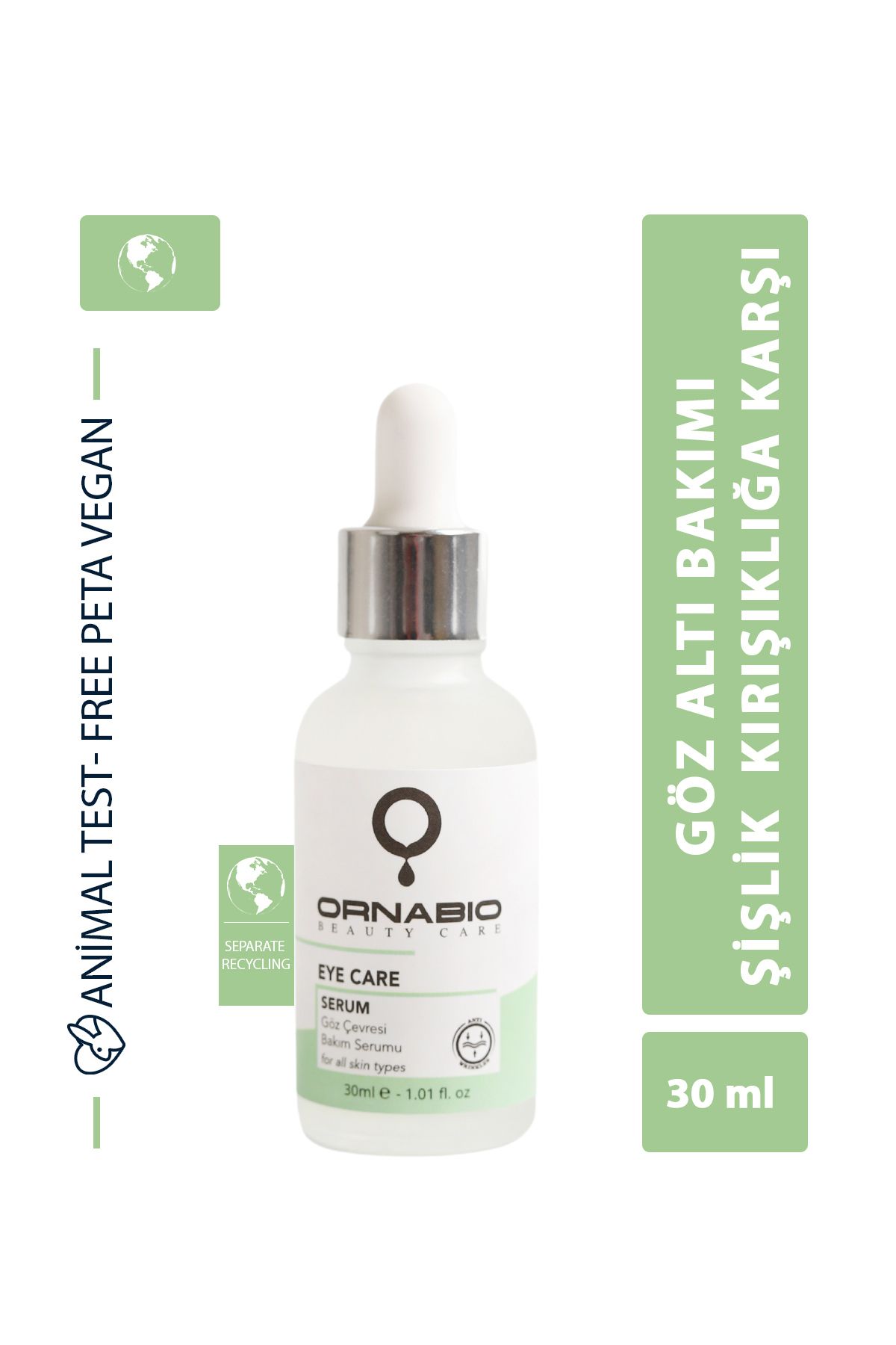 ornabio organik natural biyolojik Göz Altı Bakım Serumu Şişlik Kırışıklık&Koyu Halkalara Karşı Aydınlatıcı(Cafeine-HyaluronicAcid)30ml