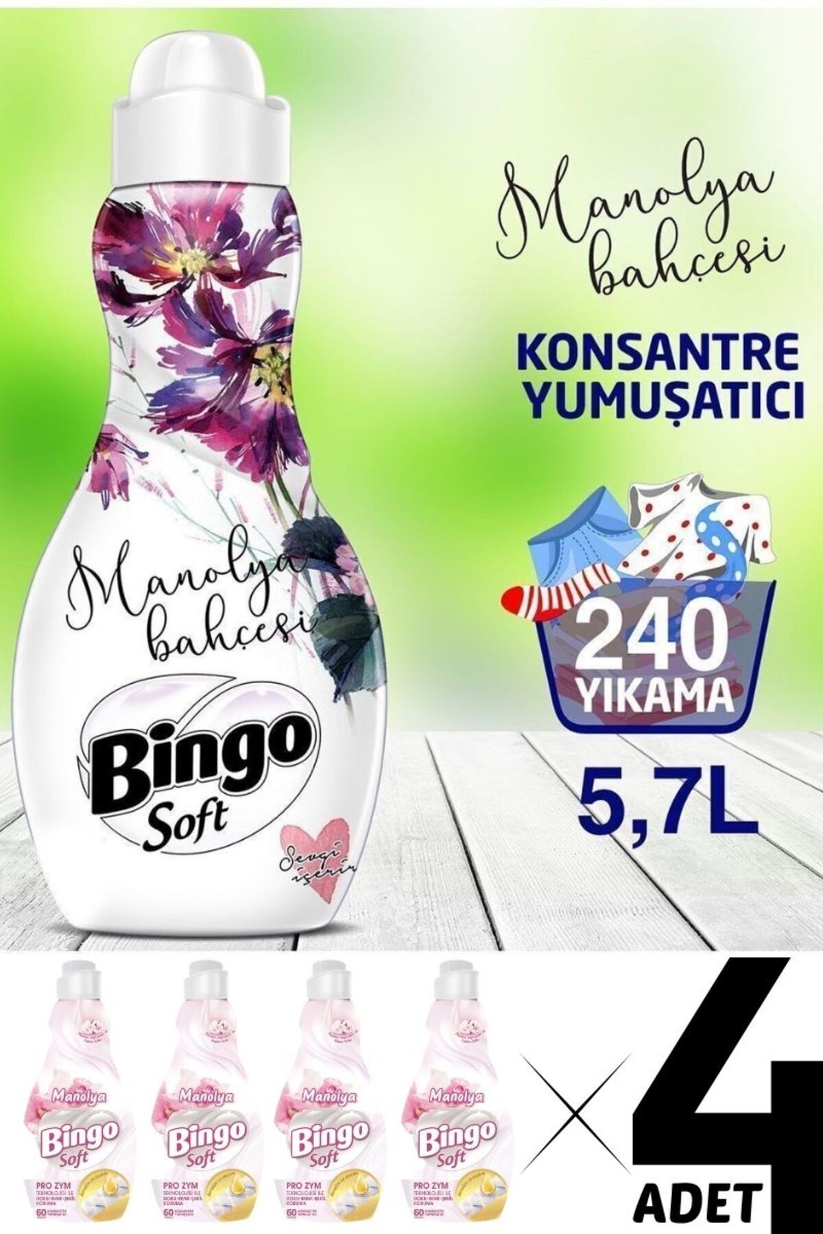 Bingo Soft Konsantre Çamaşır Yumuşatıcısı Manolya Bahçesi 1440 ml 4 Lü