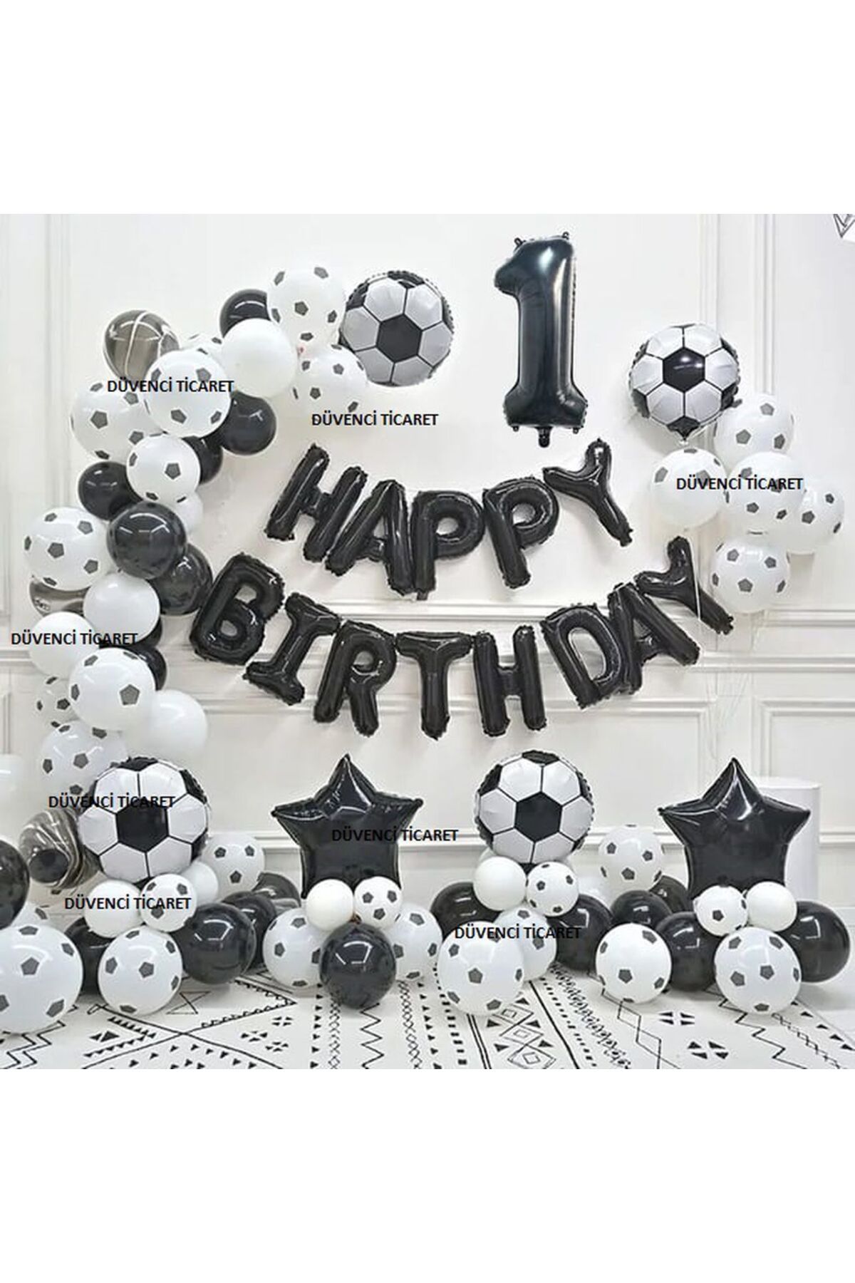 DÜVENCİ TİCARET-Black Color Happy Birthday Balloon Chain Set 2