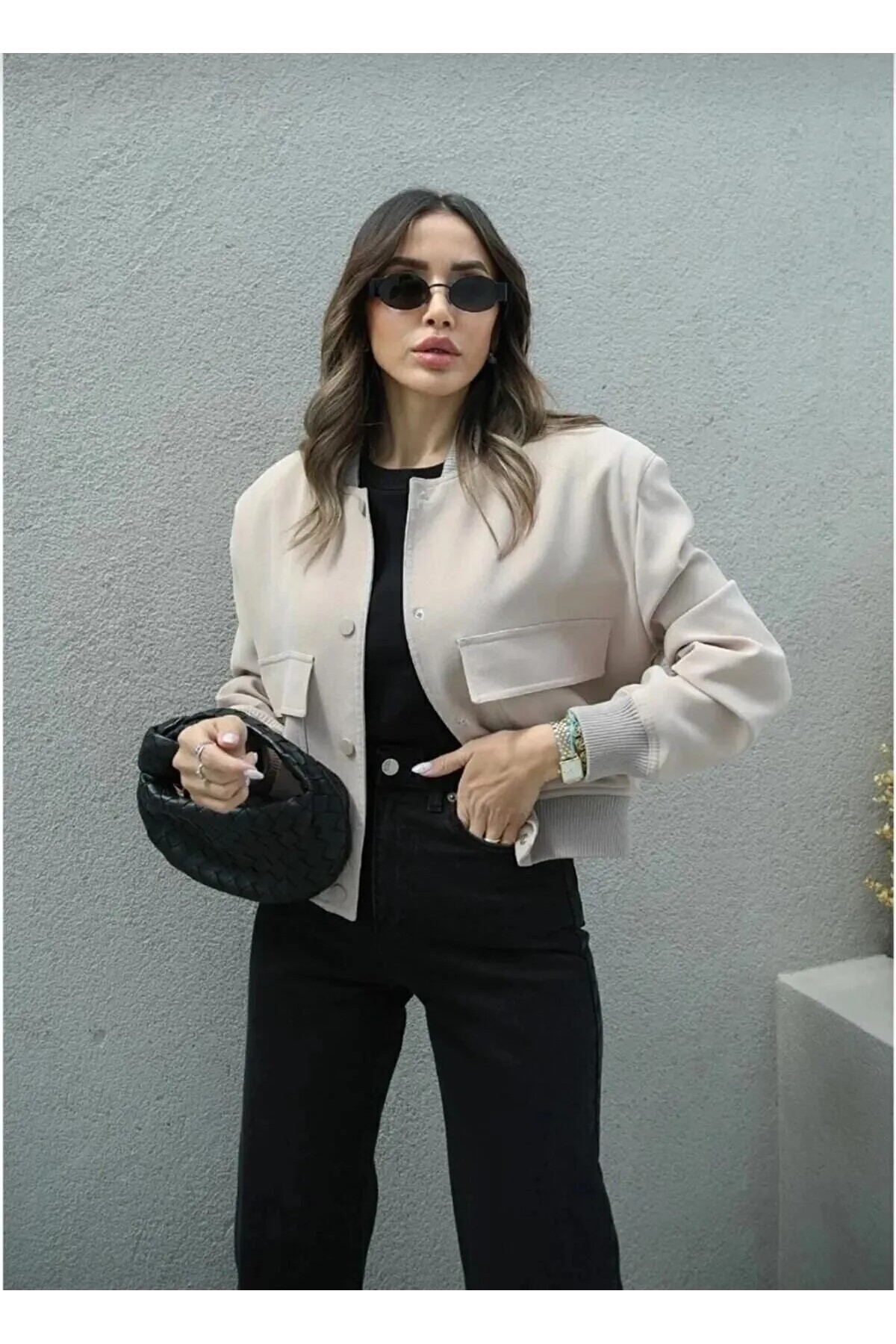 Genel Markalar  Dalgıç Kumaş Çift Cepli Bomber Ceket - Görsel 2