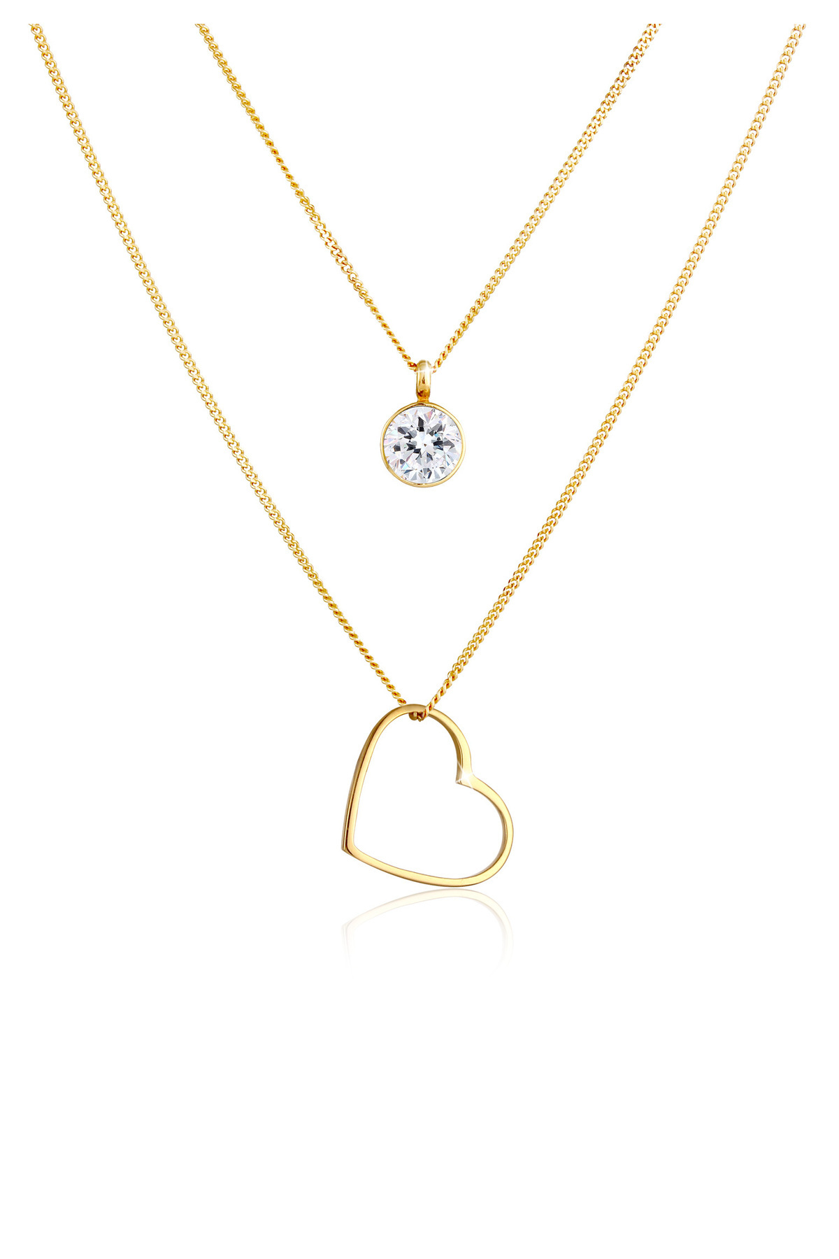 ELLI-Halskette Damen-Lagenkette mit Herzanhänger und Kristall in 925 Silber 1