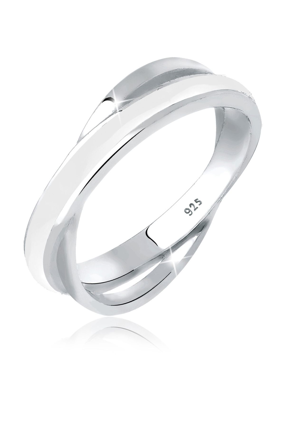 ELLI Ring Wickel Modern Mit Emaille Weiß Aus 925 Sterling Silber für Damen - 52