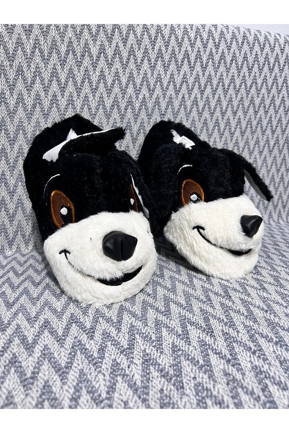 Mina Unisex Panduf beyaz siyah Sevimli Köpek Tasarımlı Ev Pandufu görsel 2