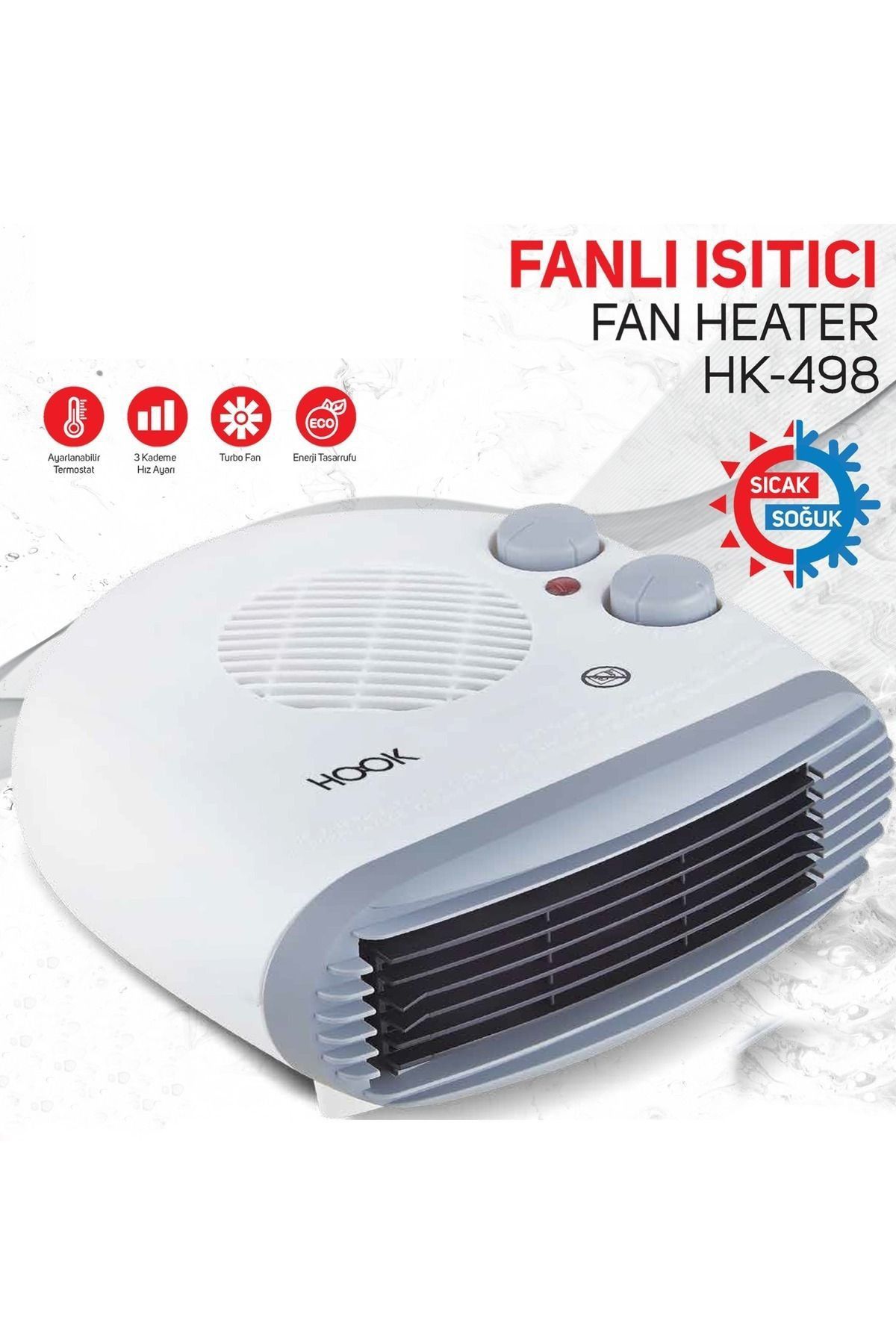 HookStore Fanlı Elektrikli Isıtıcı Yatay Termostatlı 3 Kademeli Turbo Fan Üfleme 2000W