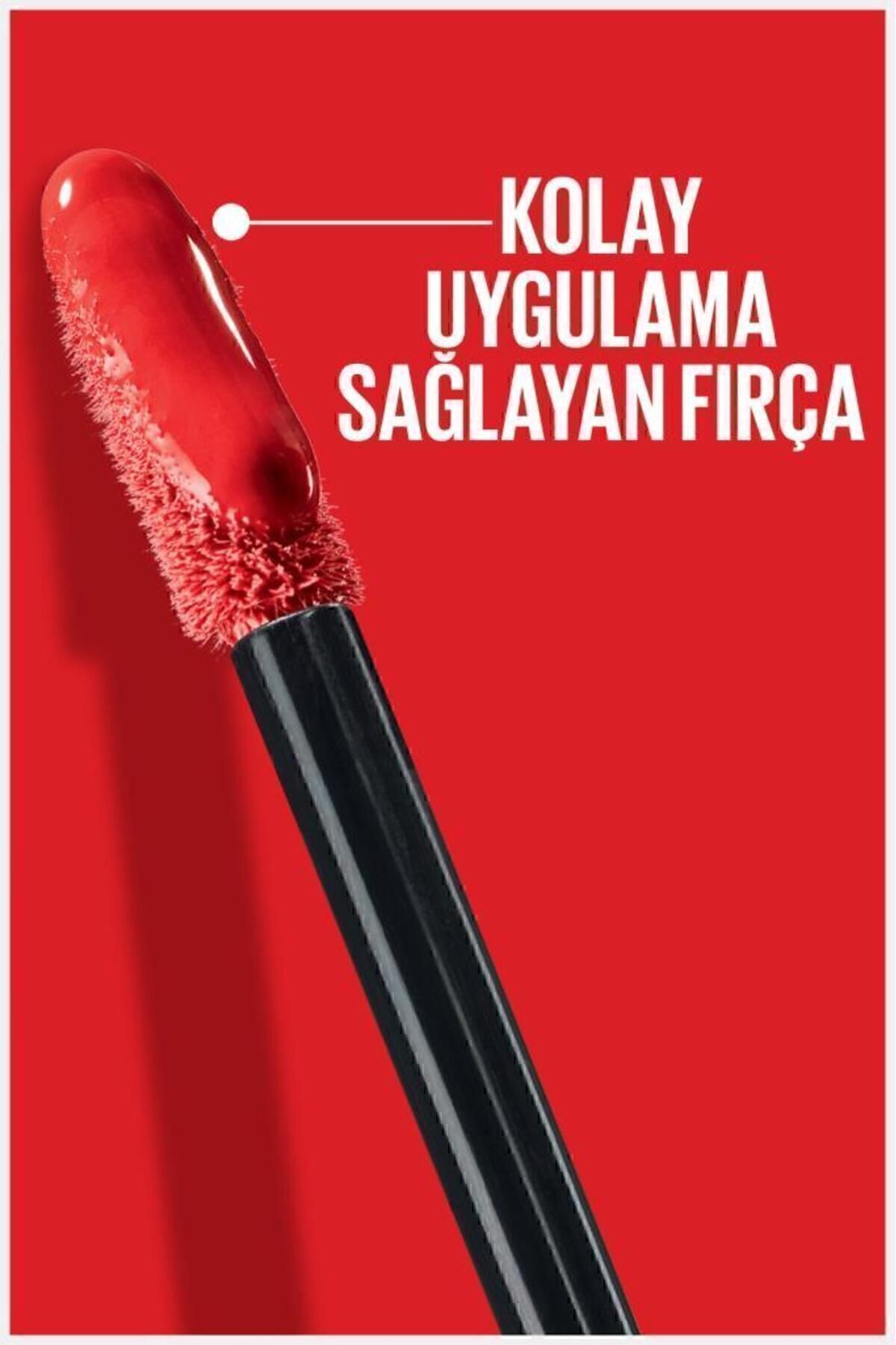 Maybelline New York Super Stay Vinyl Ink Uzun Süre Kalıcı Kırmızı Tonlu Likit Parlak Ruj 10 Lippy-5