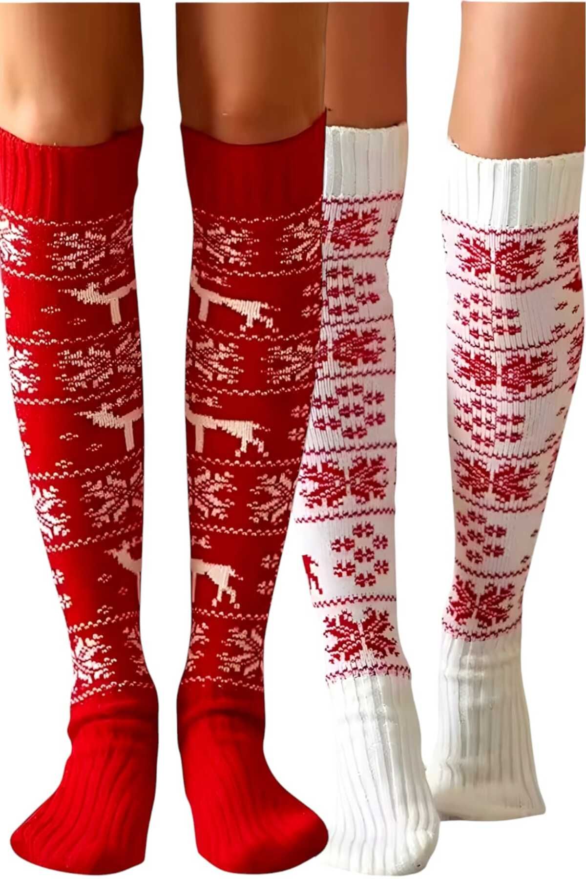 Trenderrs-Women's 2-Color New Year Themed Snowflake Patterned Over-The-Knee Socks 6