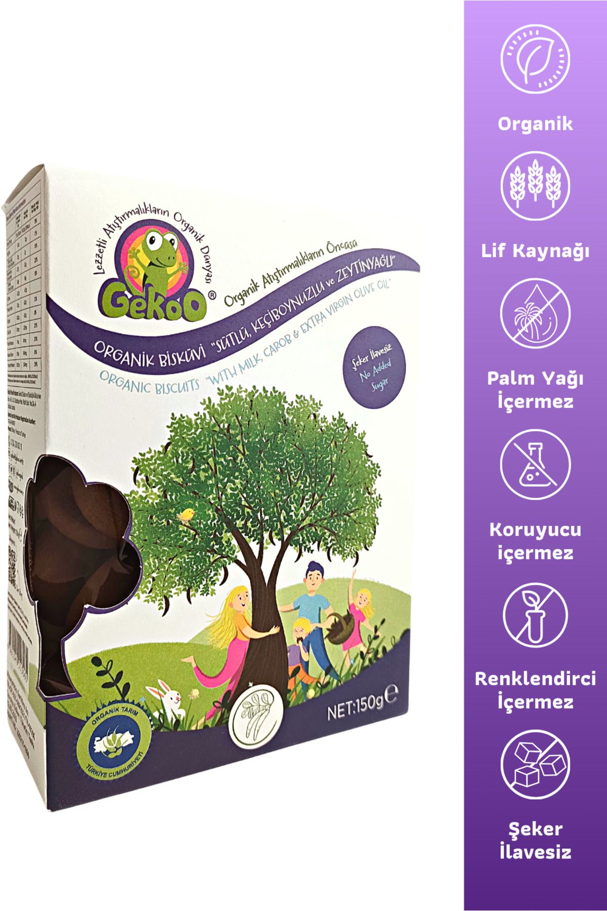 Gekoo Organik Çocuk Bisküvisi | Sütlü - Keçiboynuzlu - 150g