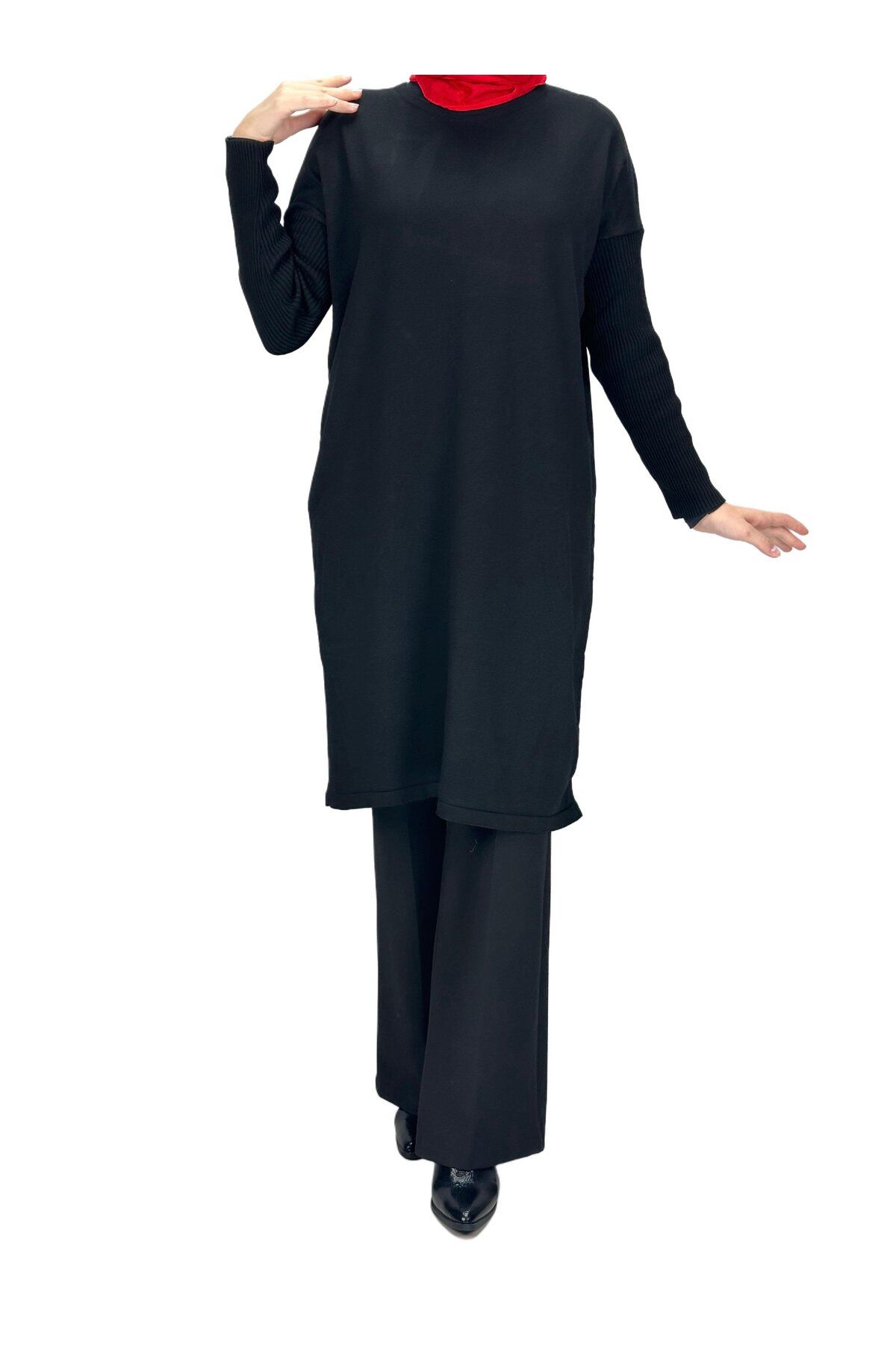 ottoman wear-Mercerized Knitwear Tunic with Black Rayon Sleeves - Otw118 1