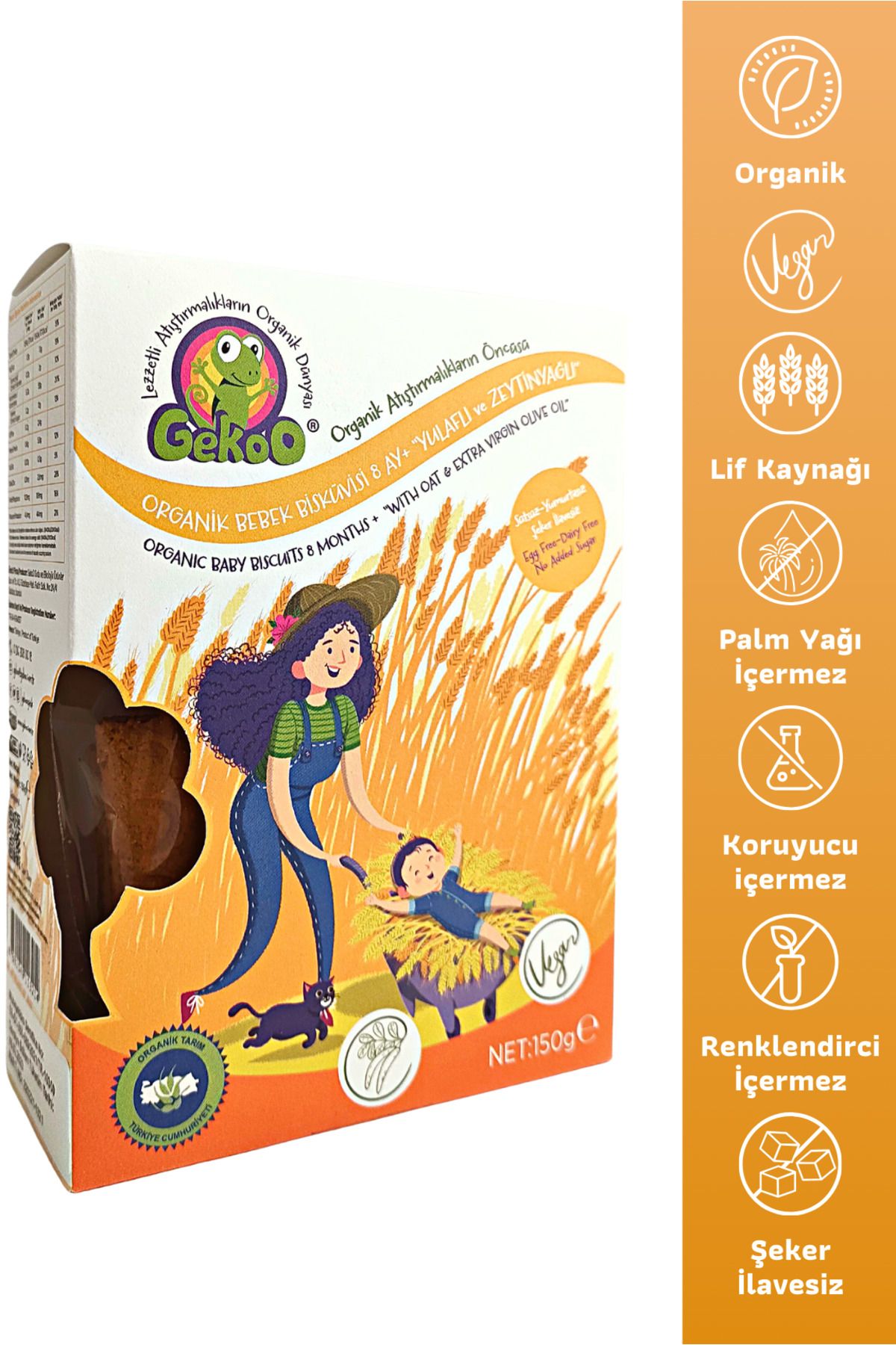 Gekoo Organik Bebek Bisküvisi | Yulaflı - 150g