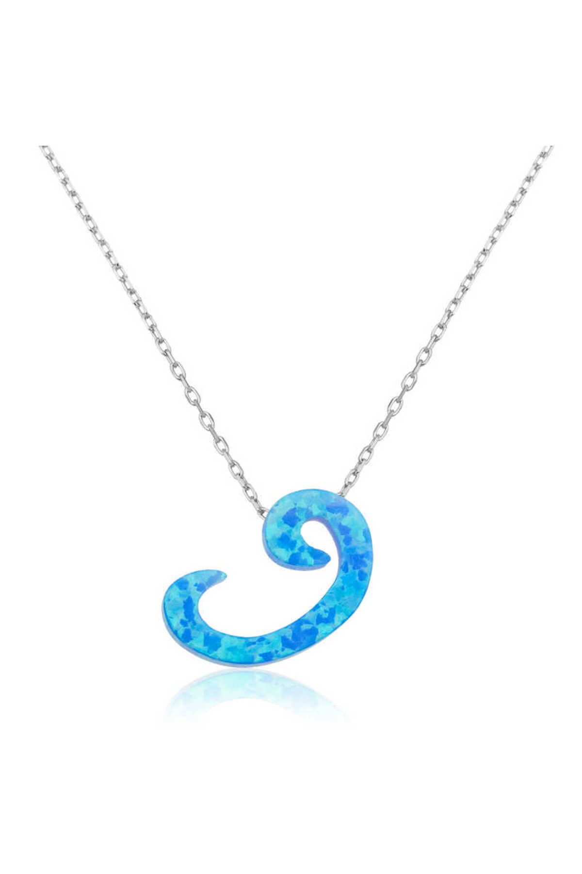 NİDAM BUTİK Gümüş Opal Taşlı Vav Kolye