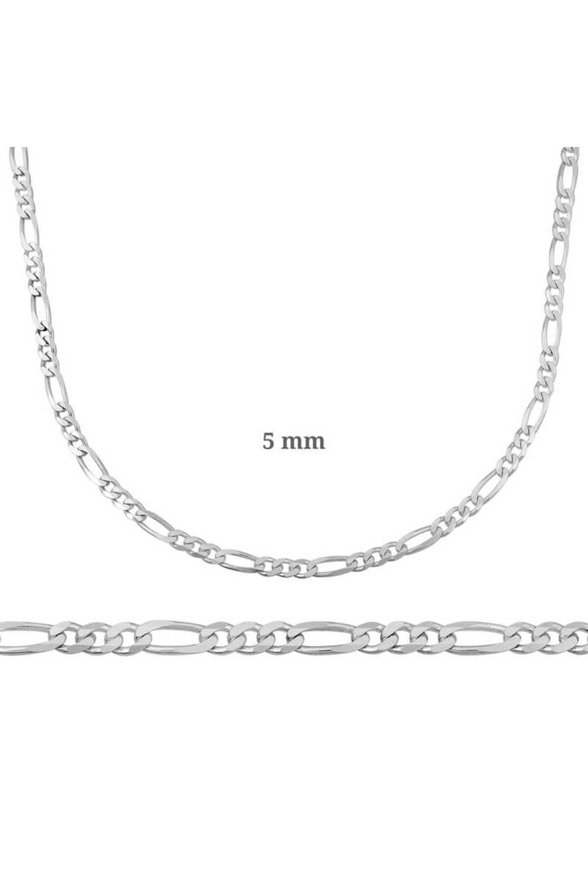 BESKAR 5 mm Gümüş Figaro Zincir 140 mikron