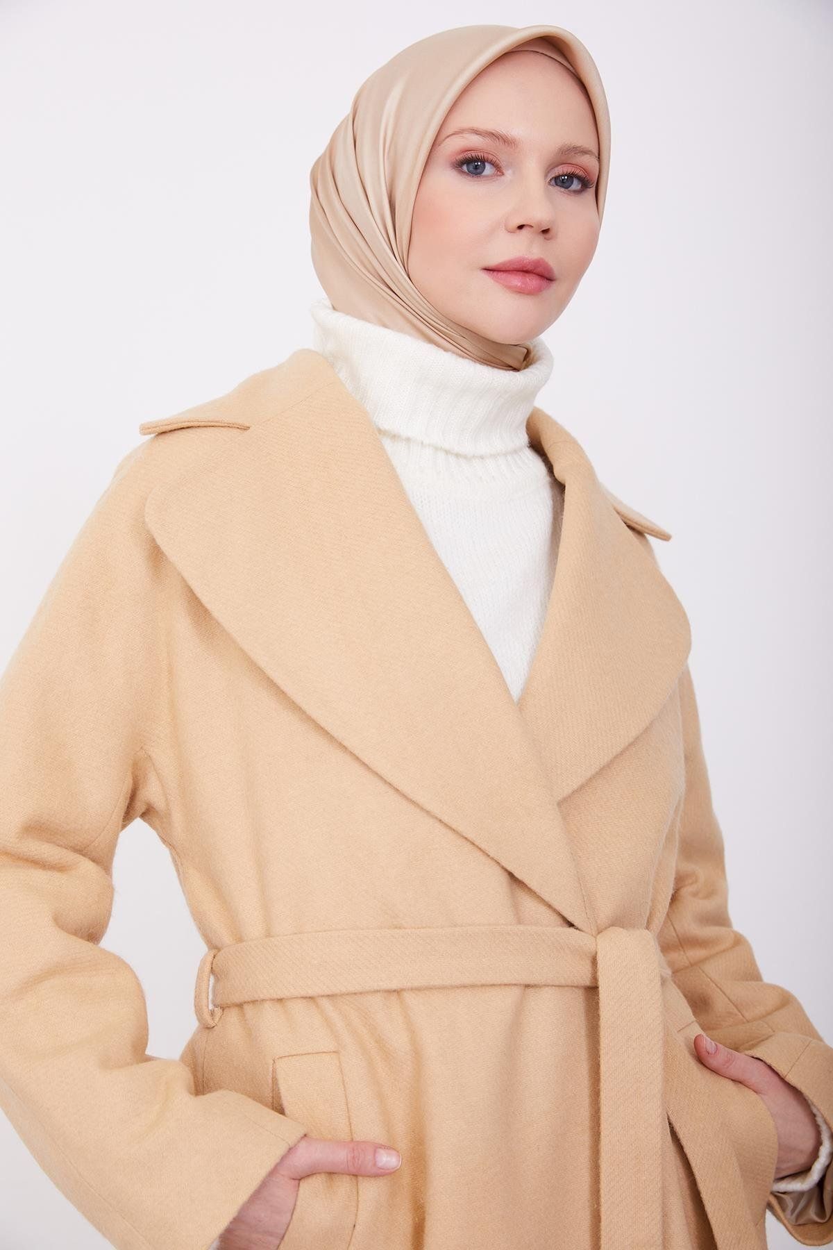 Armine-Beige Giagonel Textured Coat - Front Tie 23K8611 4