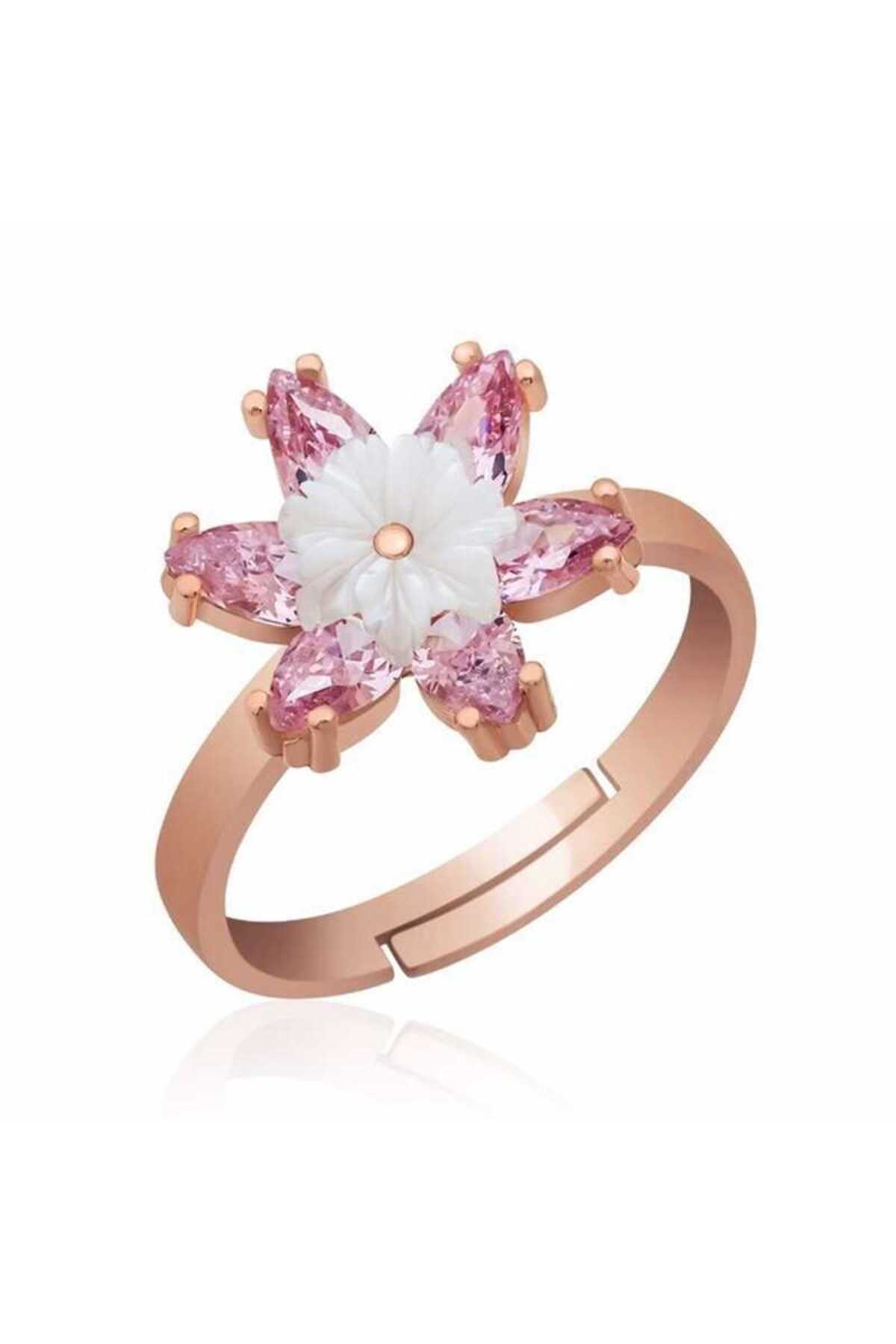 KOVAC Gümüş Rose Pembe Lotus Çiçeği Yüzük