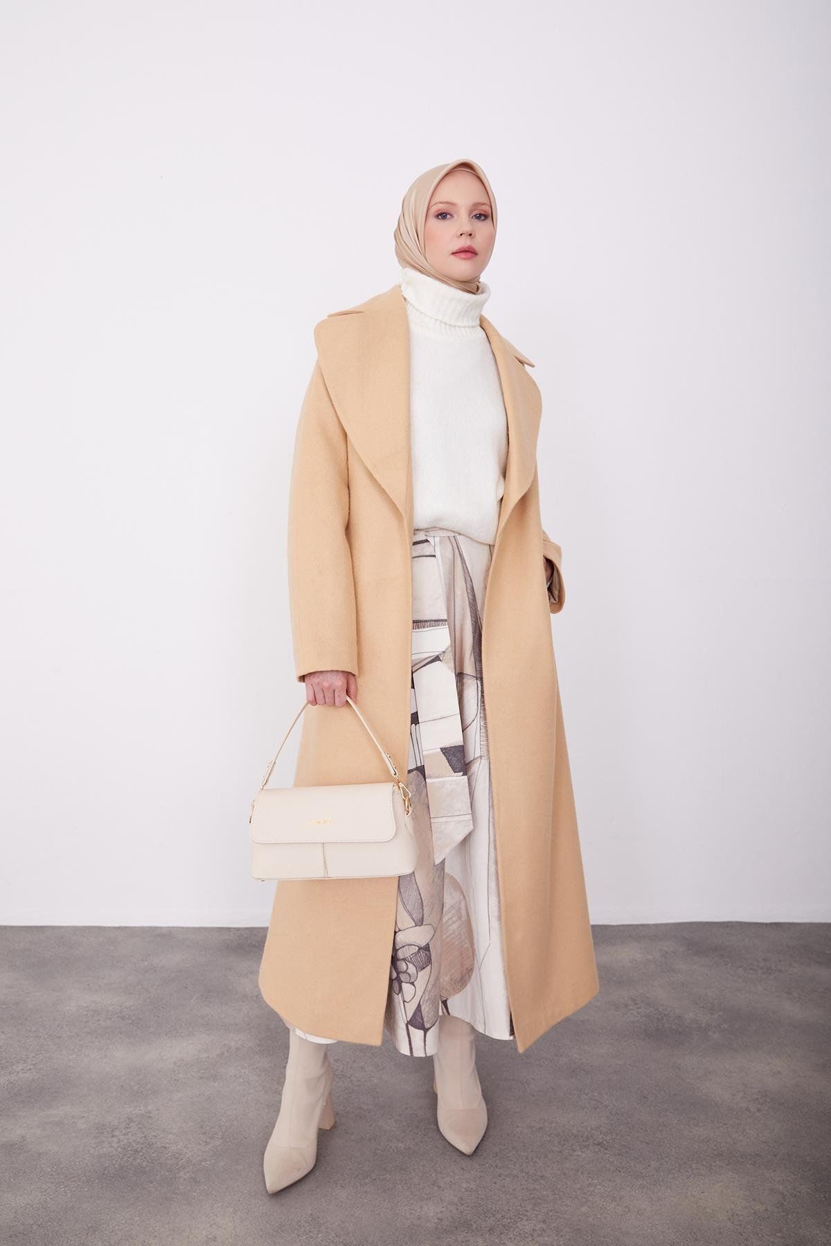 Armine-Beige Giagonel Textured Coat - Front Tie 23K8611 2