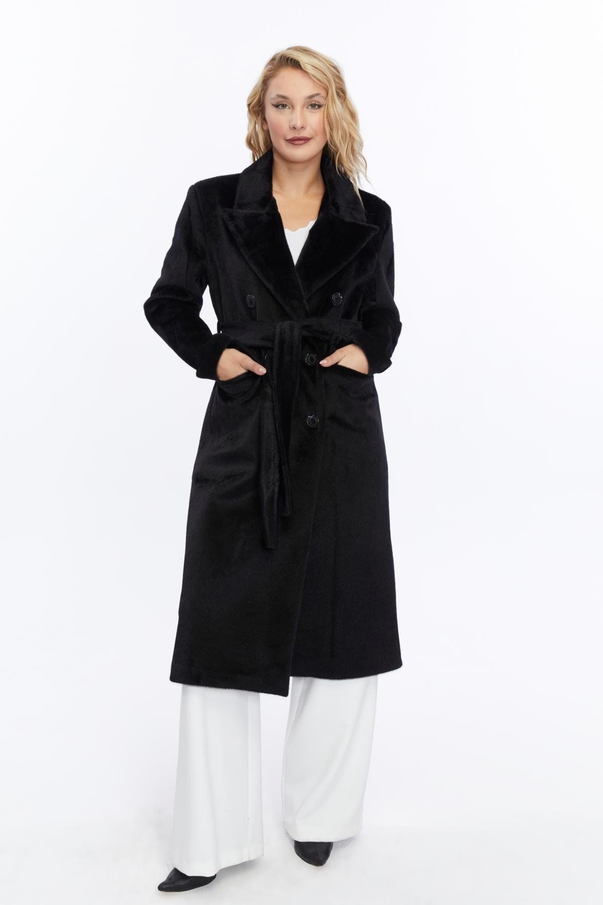 Appleline-Black Fox Fur Women's Long Coat 3