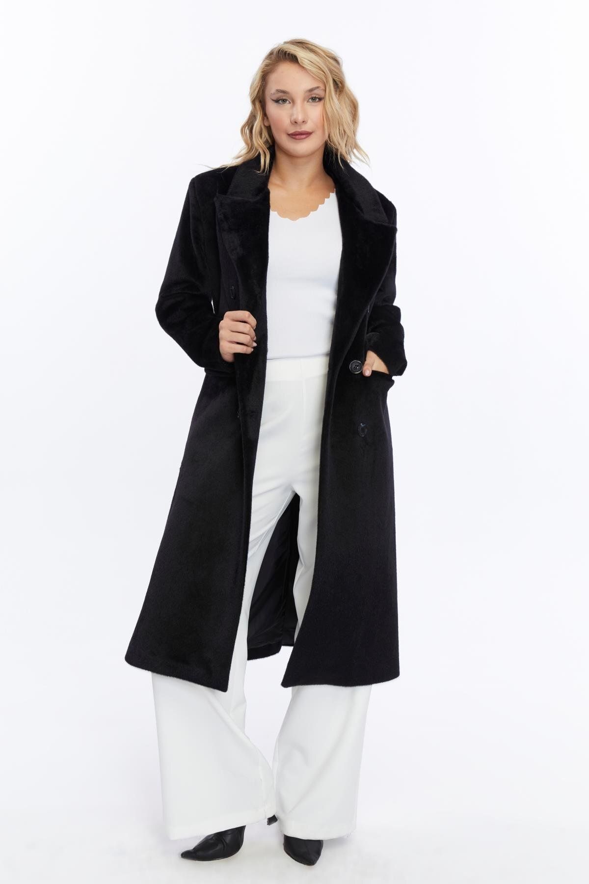 Appleline-Black Fox Fur Women's Long Coat 2