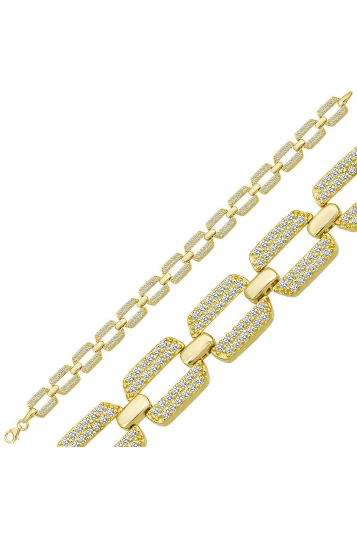 NİDAM BUTİK Gümüş Gold Zirkon Taşlı Kadın Bileklik